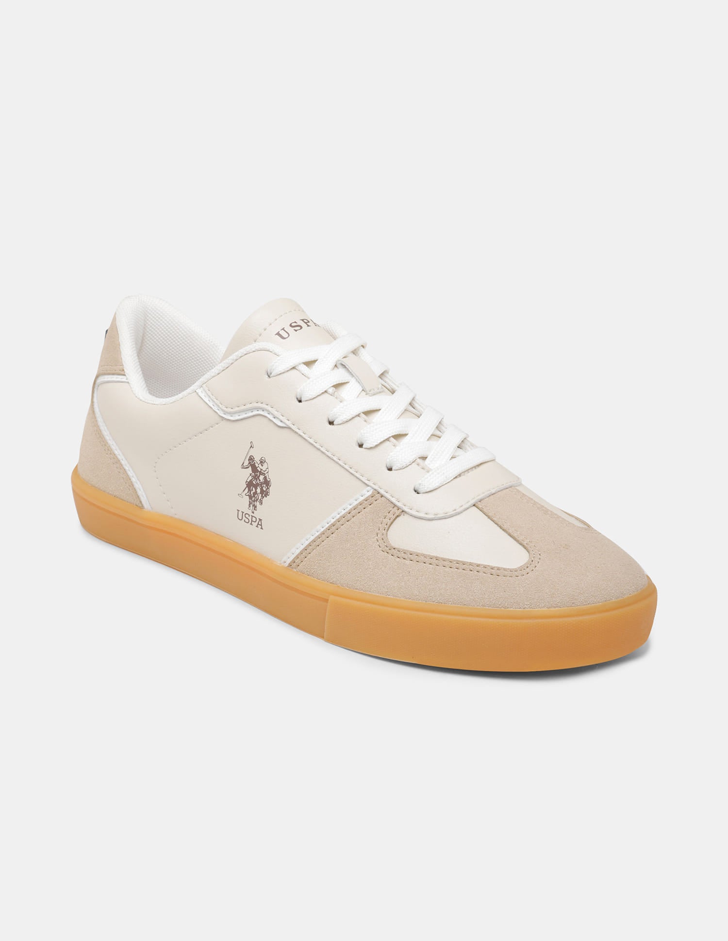 Men Colour Blocked Suede Oberon Sneakers Beige - U.S. Polo Assn. India | Large
