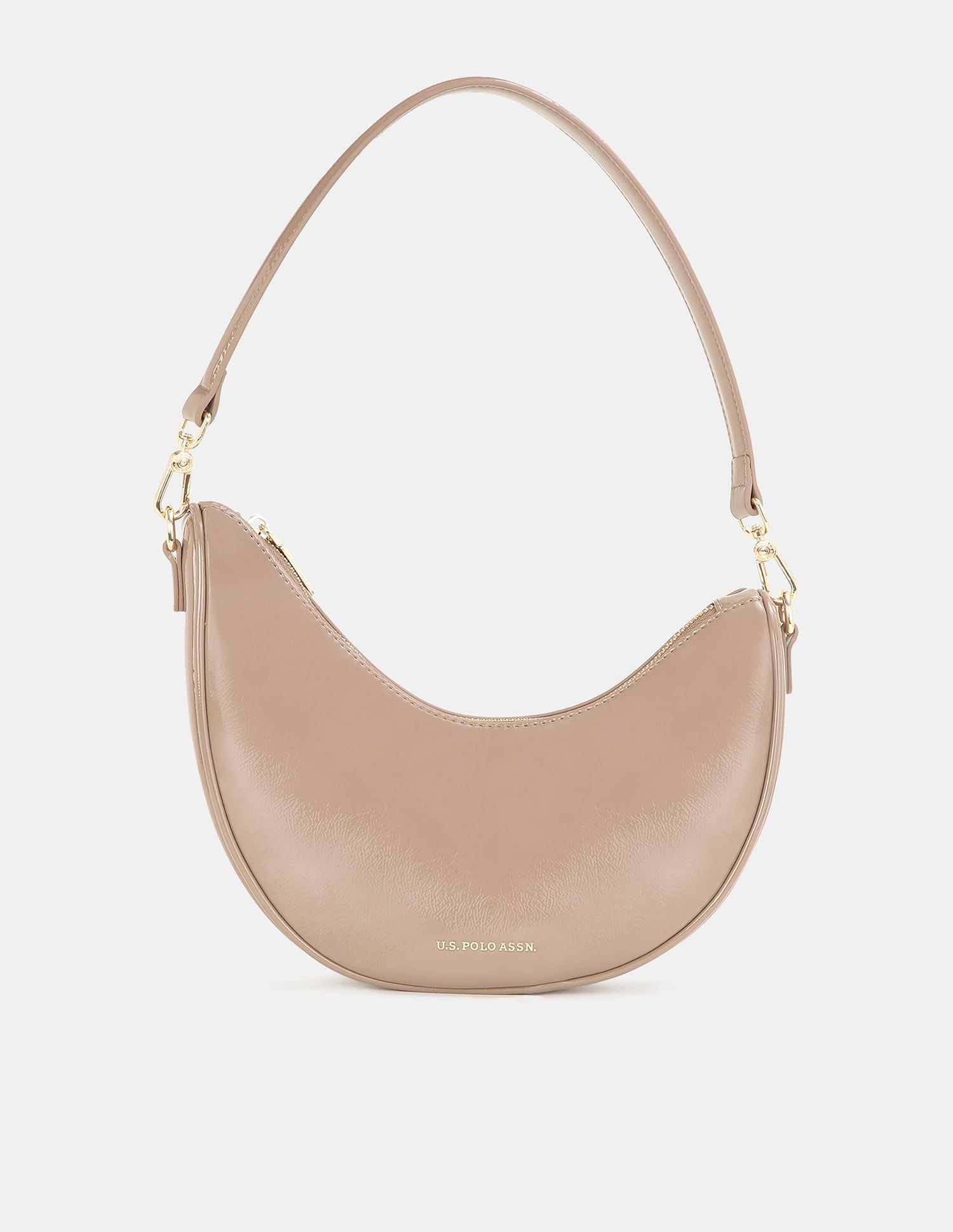 Women Belle Half-Moon Shoulder Bag with Patent Finish Dark Grey - U.S. POLO ASSN. | Large