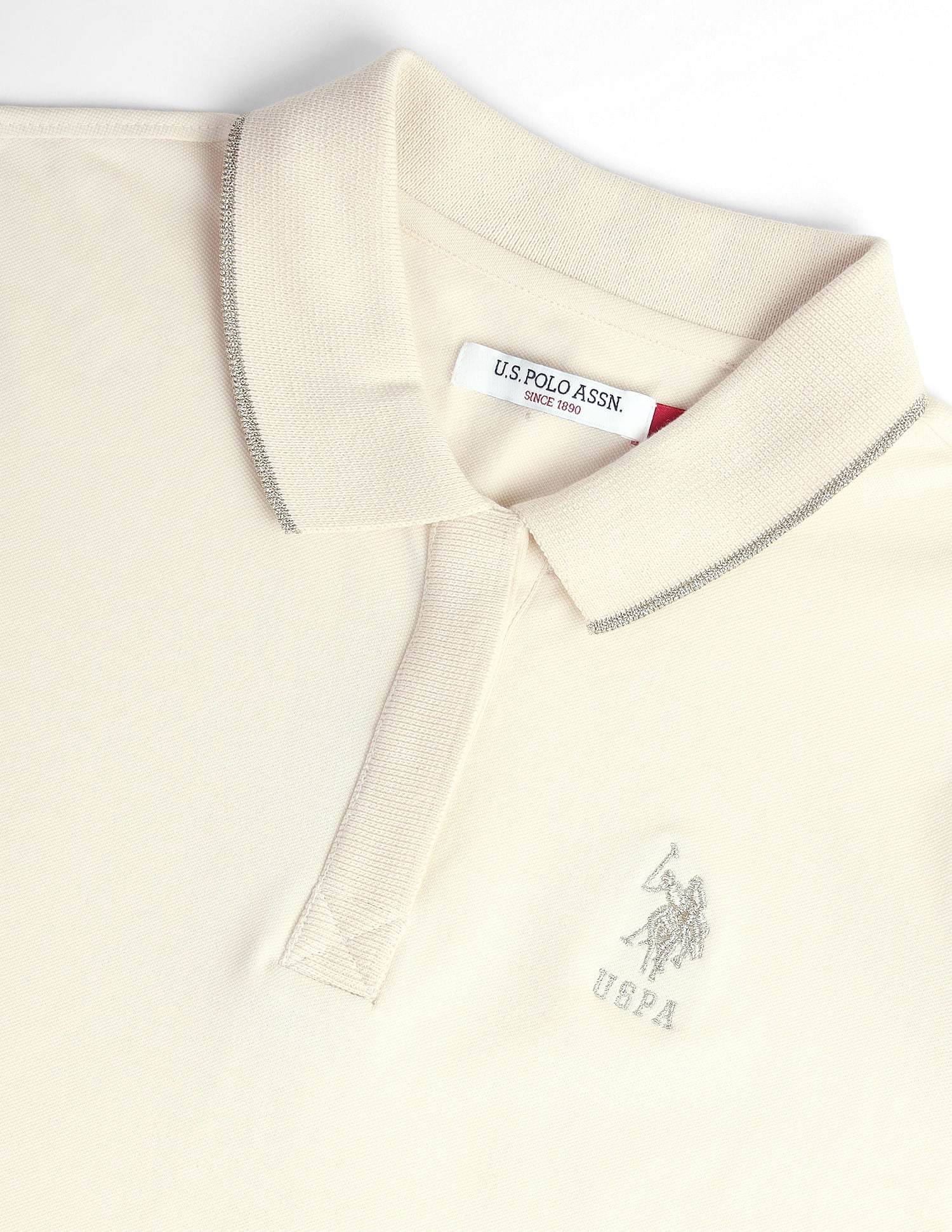 Tipped Collar Pique Polo Shirt Ecru - U.S. Polo Assn. India | Large