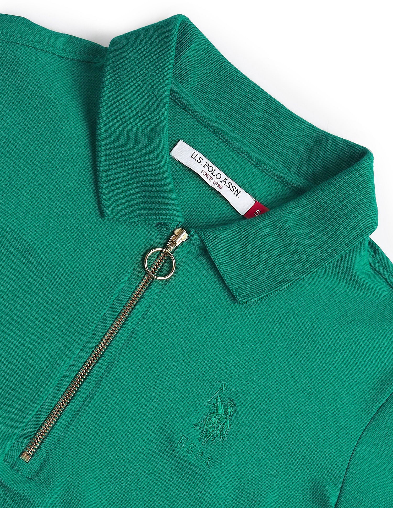 Zipper Placket Solid Polo Shirt Green - U.S. POLO ASSN. | Large