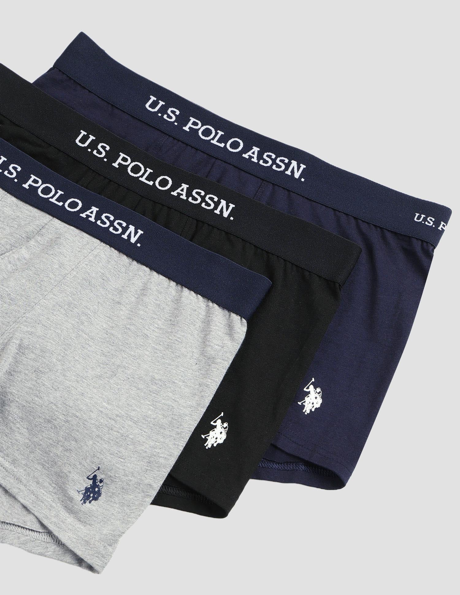 Anti Microbial Solid OET13 Trunks - Pack Of 3 Black, Navy and Grey Melange - U.S. POLO ASSN. | Large
