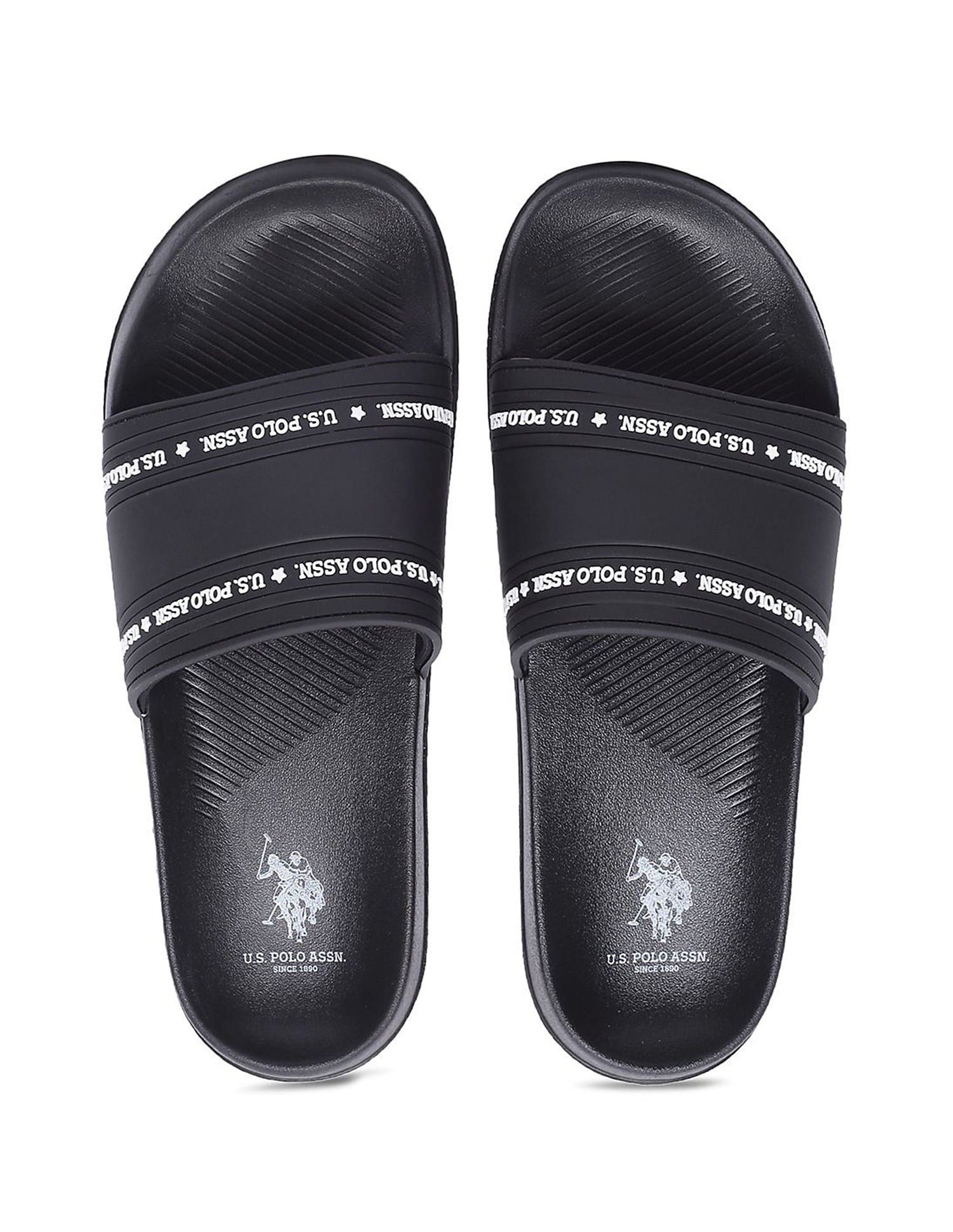 Men Brand Print Vamp Strap Wode 3.0 Slides Black - U.S. Polo Assn. India | Large