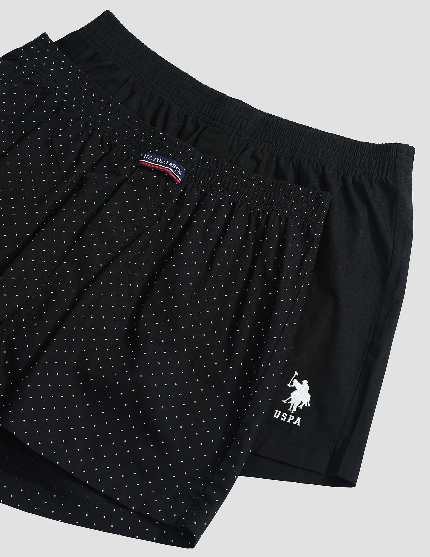 Mid Rise Solid OEX05 Shorts - Pack Of 2 Polka Dot Black And Black - U.S. POLO ASSN. | Large