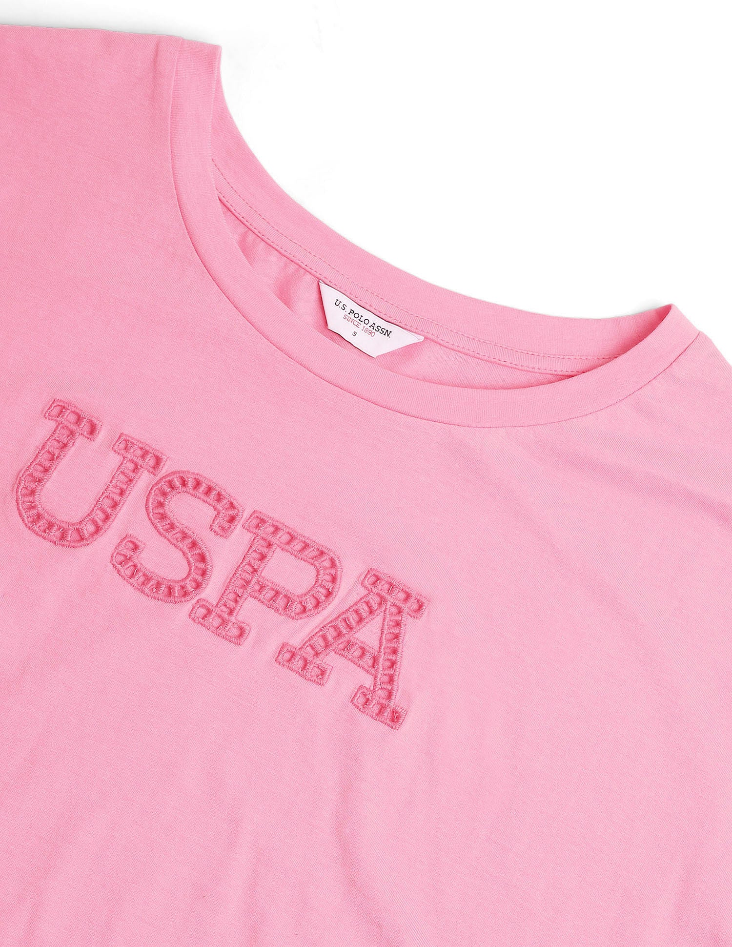 Cutwork Logo Cotton T-Shirt Pink - U.S. POLO ASSN. | Large