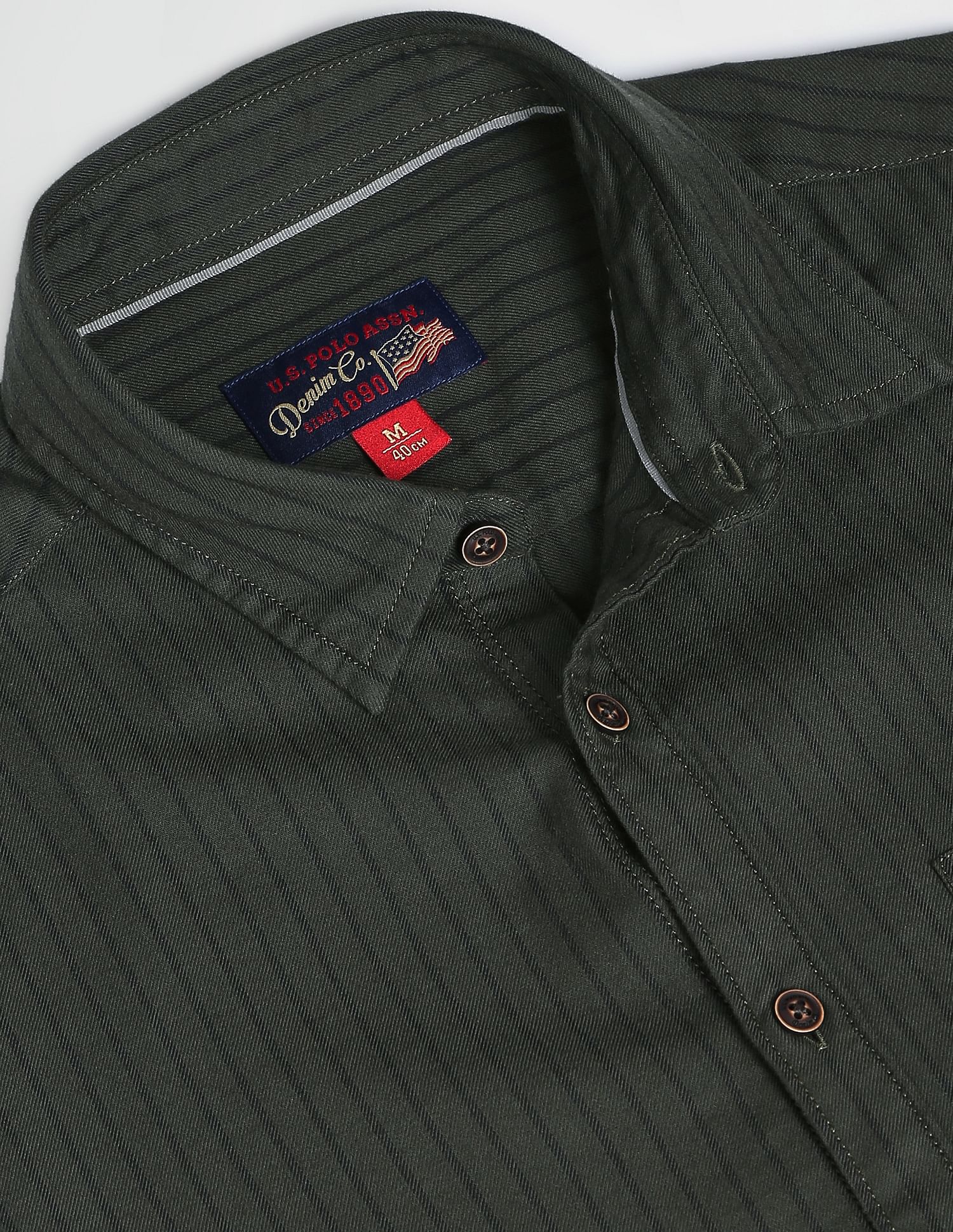 Vertical Stripe Cotton Casual Shirt Olive - U.S. POLO ASSN. | Large