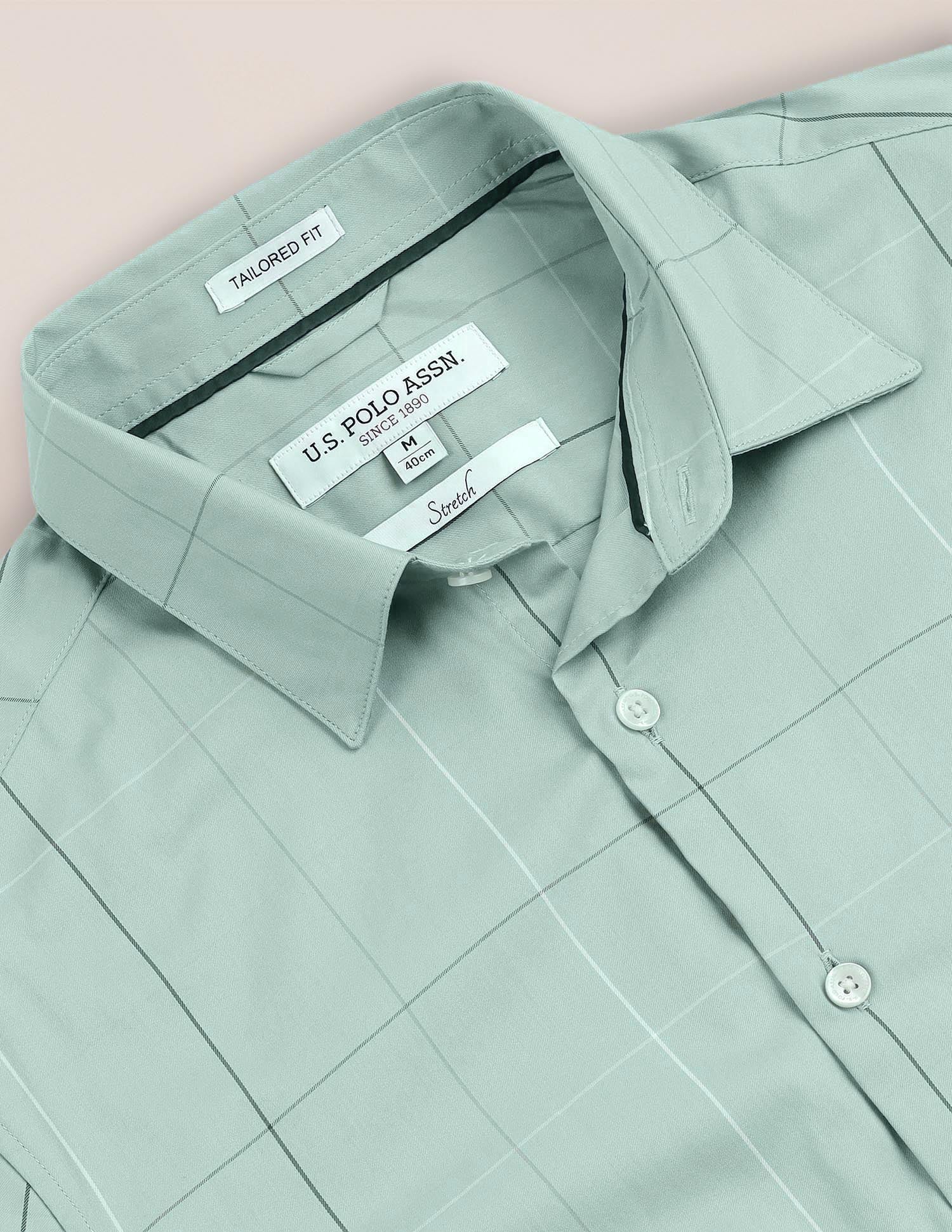 Windowpane Check Tailored Fit Shirt Green - U.S. Polo Assn. India | Large