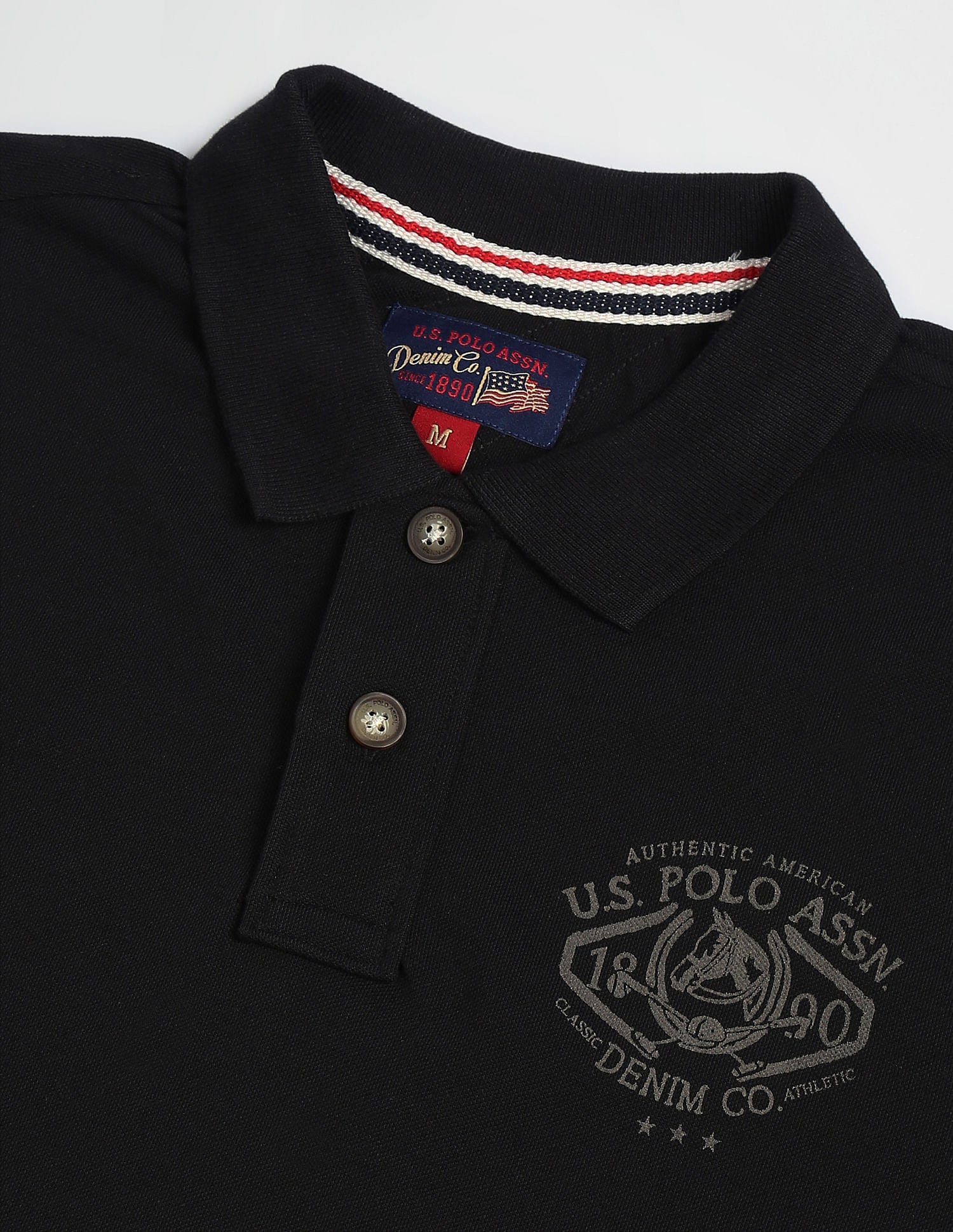 Logo Print Cotton Pique Polo Shirt Black - U.S. POLO ASSN. | Large