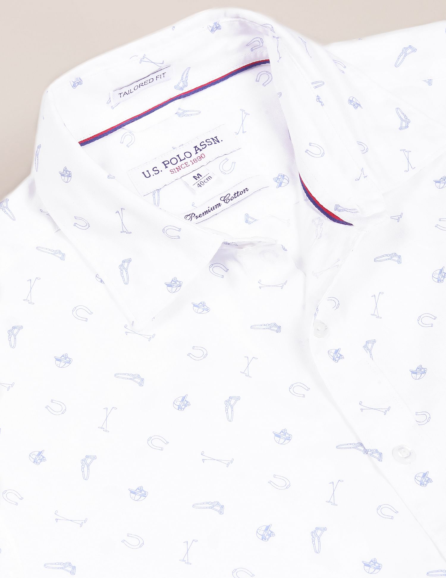 Men White Premium Cotton Printed Casual Shirt White - U.S. Polo Assn. India | Large
