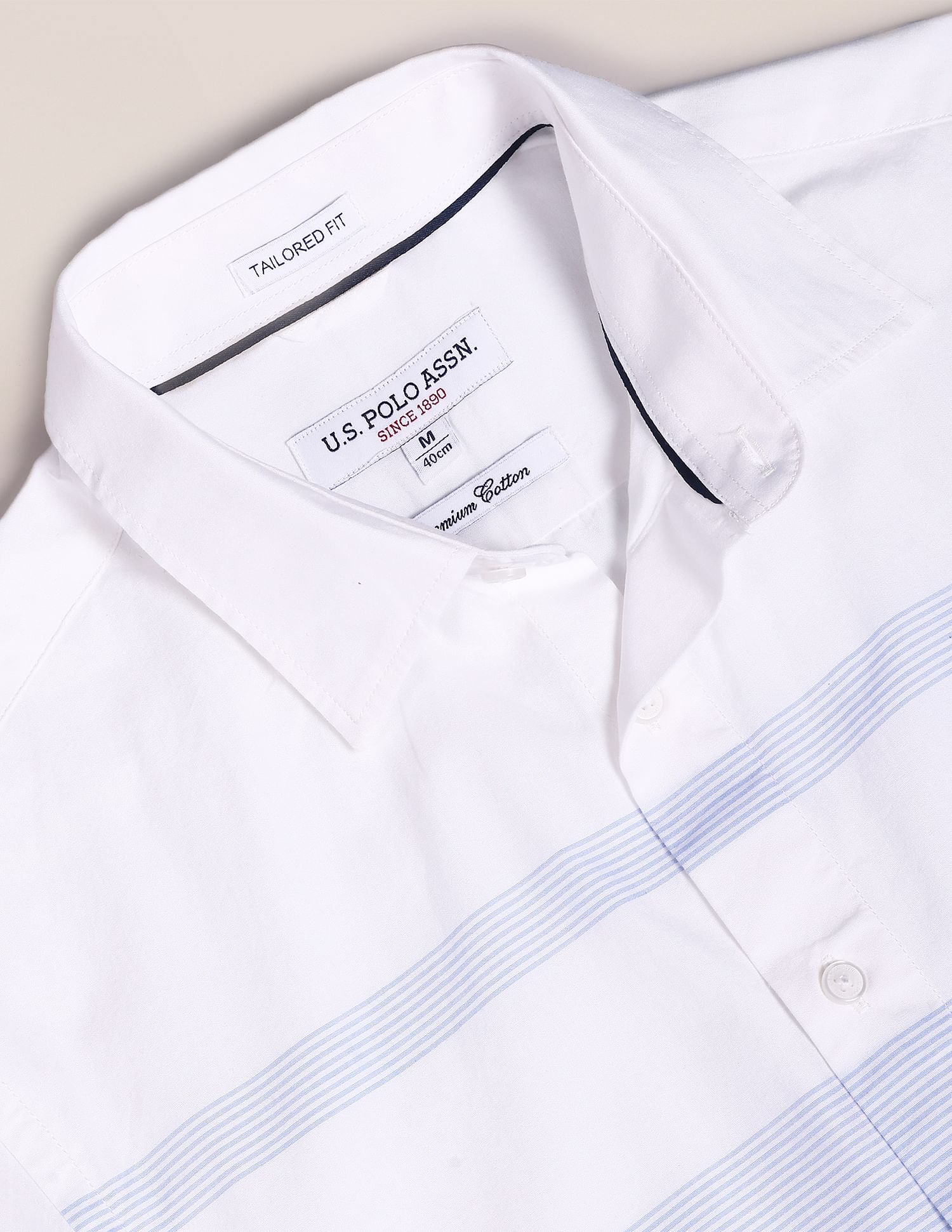 Signature Engineered Stripe Cotton Shirt White - U.S. Polo Assn. India | Large