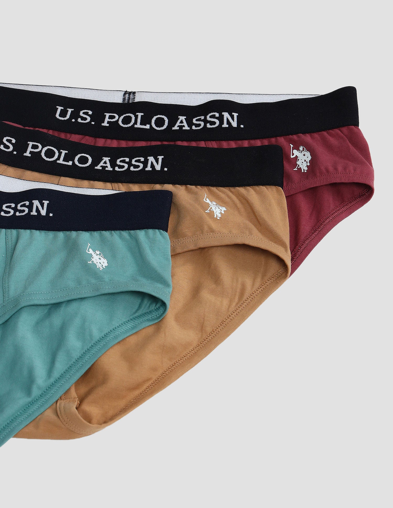 Elasticized Waist Solid OEB13 Briefs - Pack Of 3 Brown, Purple and Green - U.S. POLO ASSN. | Large
