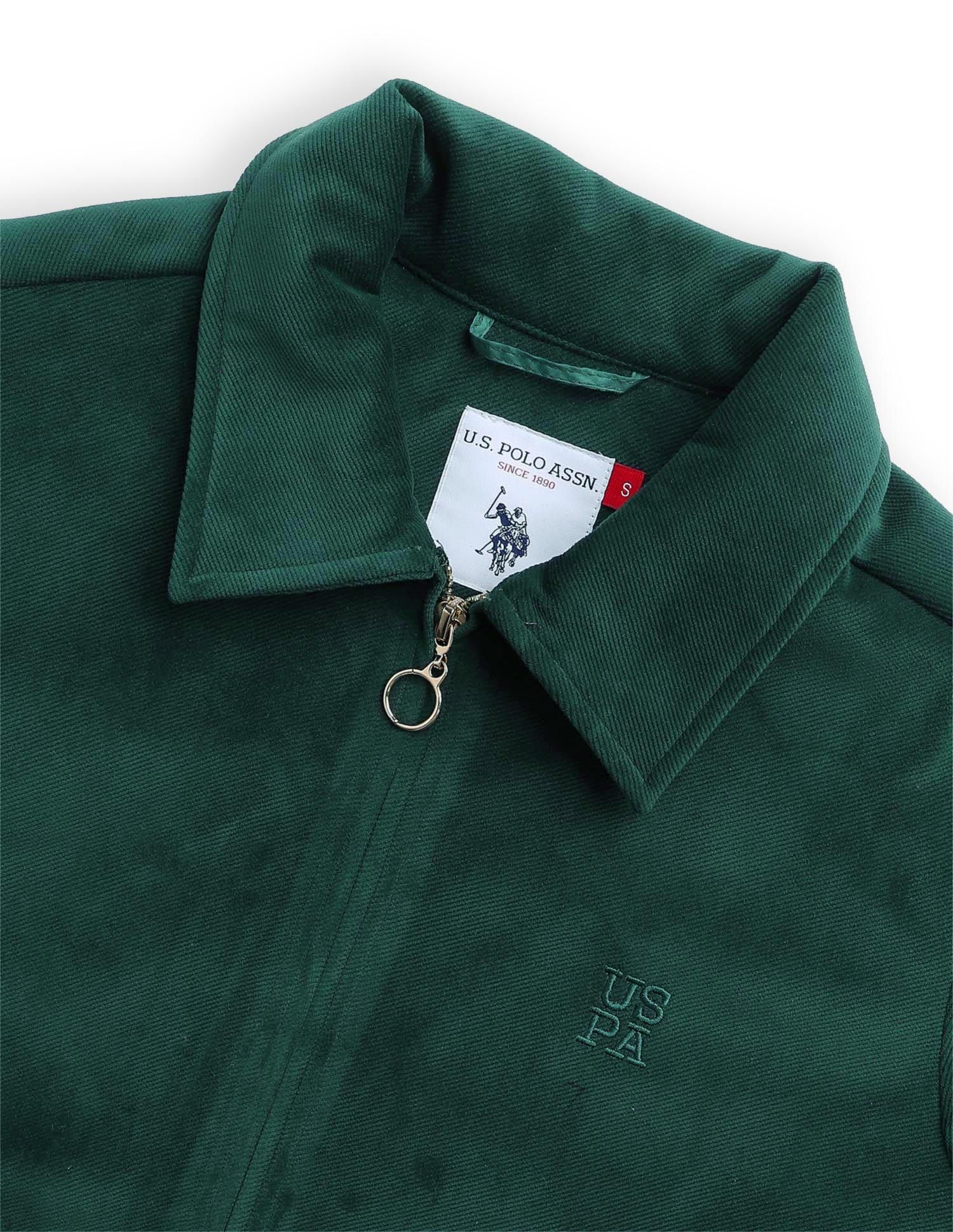 Solid Regular Fit Spread Collar Jacket Green - U.S. POLO ASSN. | Large
