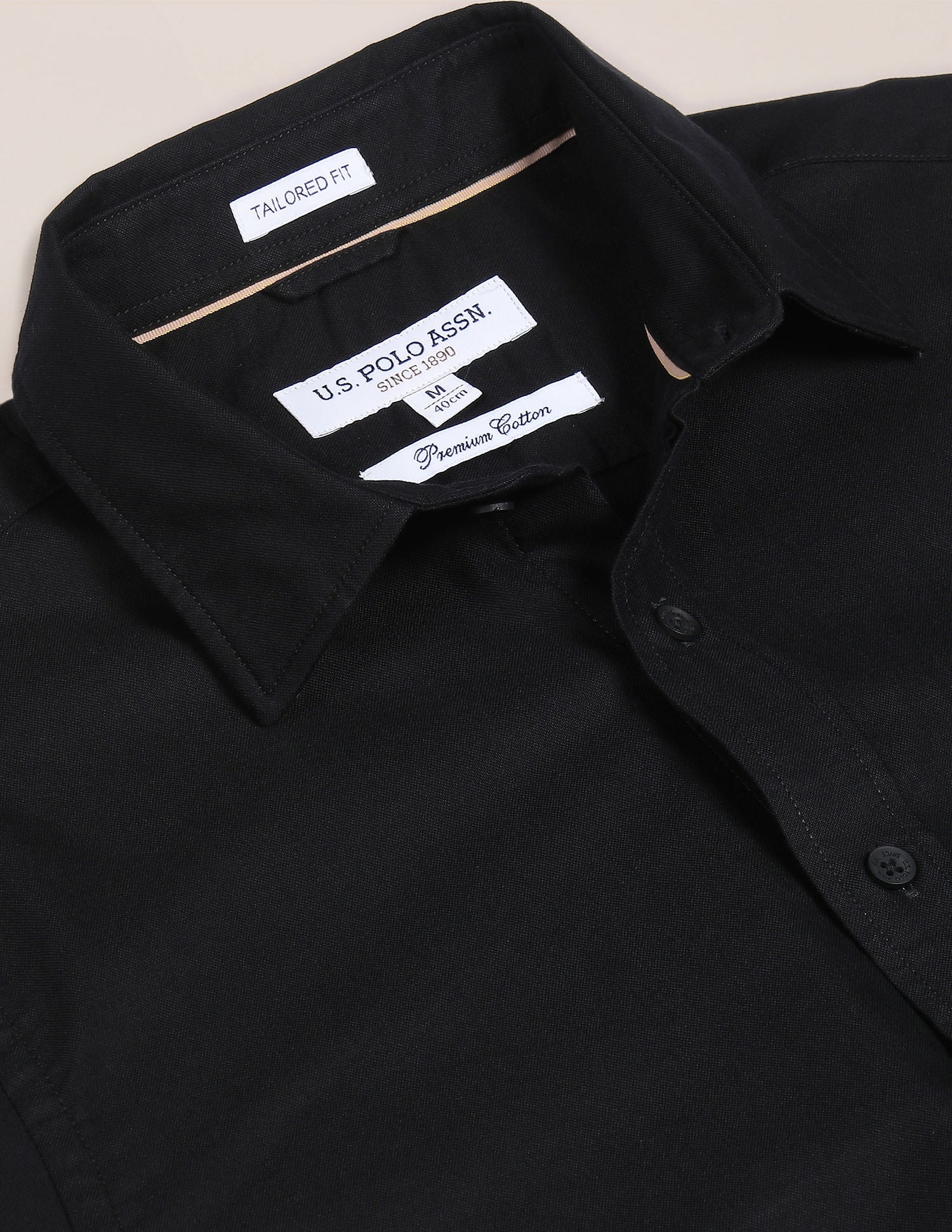 Men Black Premium Cotton Solid Casual Shirt Black - U.S. POLO ASSN. | Large