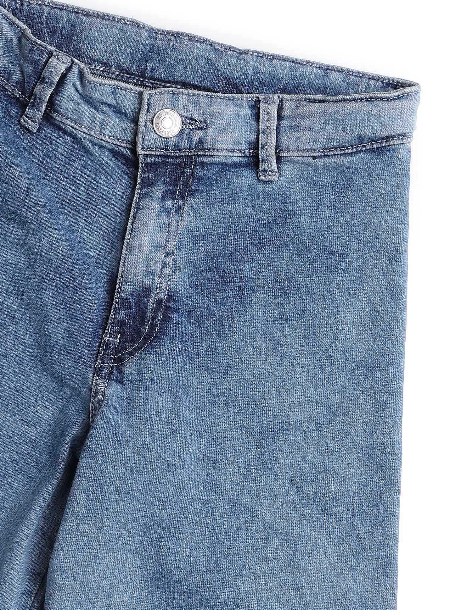 Girls Stone Washed Wide Leg Fit Jeans Blue - U.S. POLO ASSN. | Large