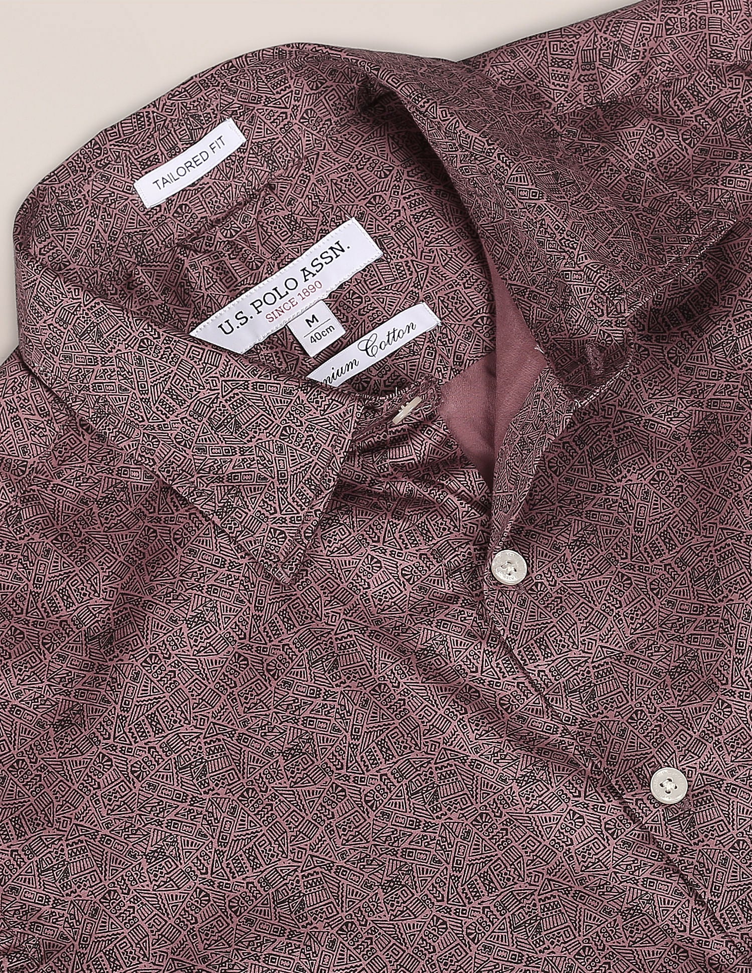 Cutaway Collar Geometric Print Shirt Brown - U.S. POLO ASSN. | Large