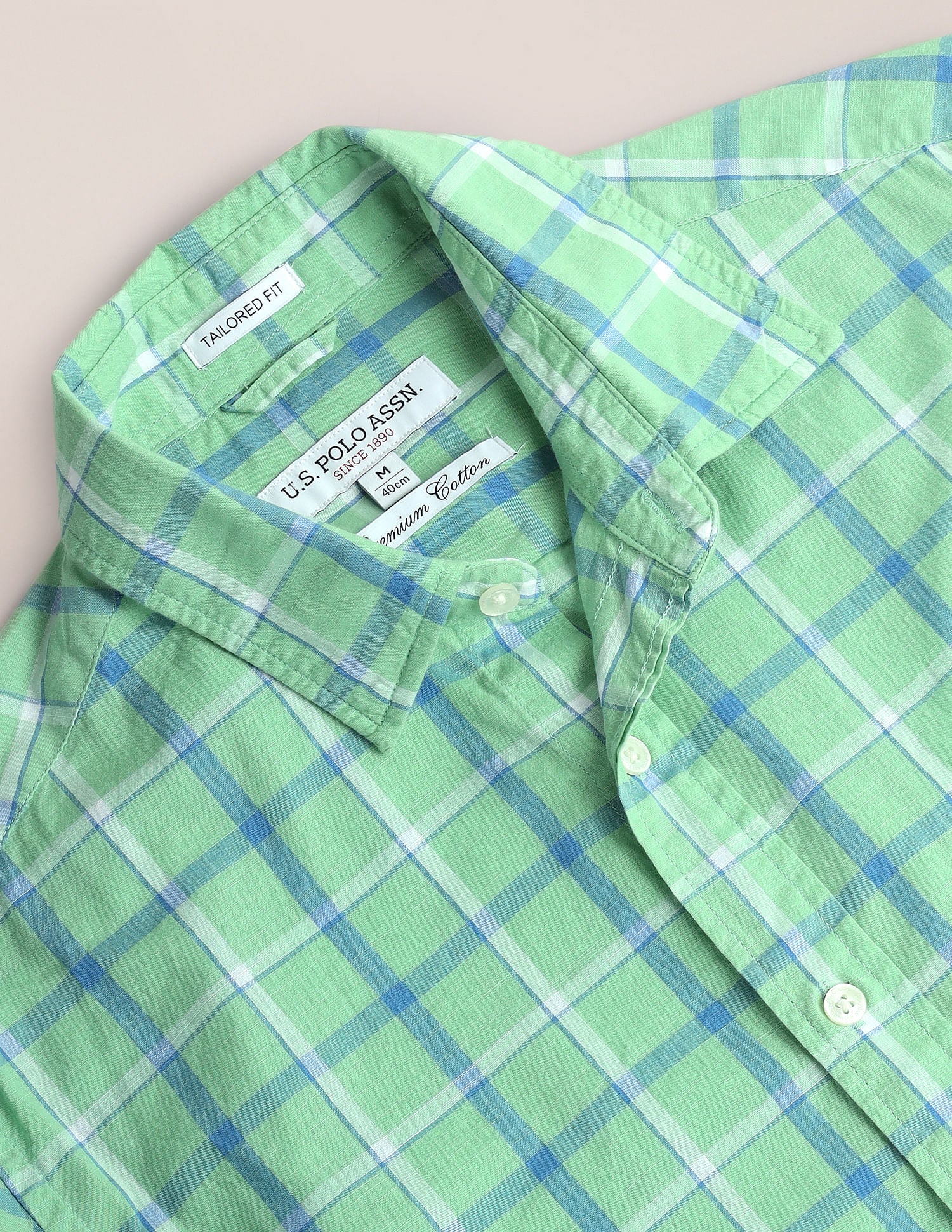 Dobby Tailored Fit Shirt Green - U.S. Polo Assn. India | Large