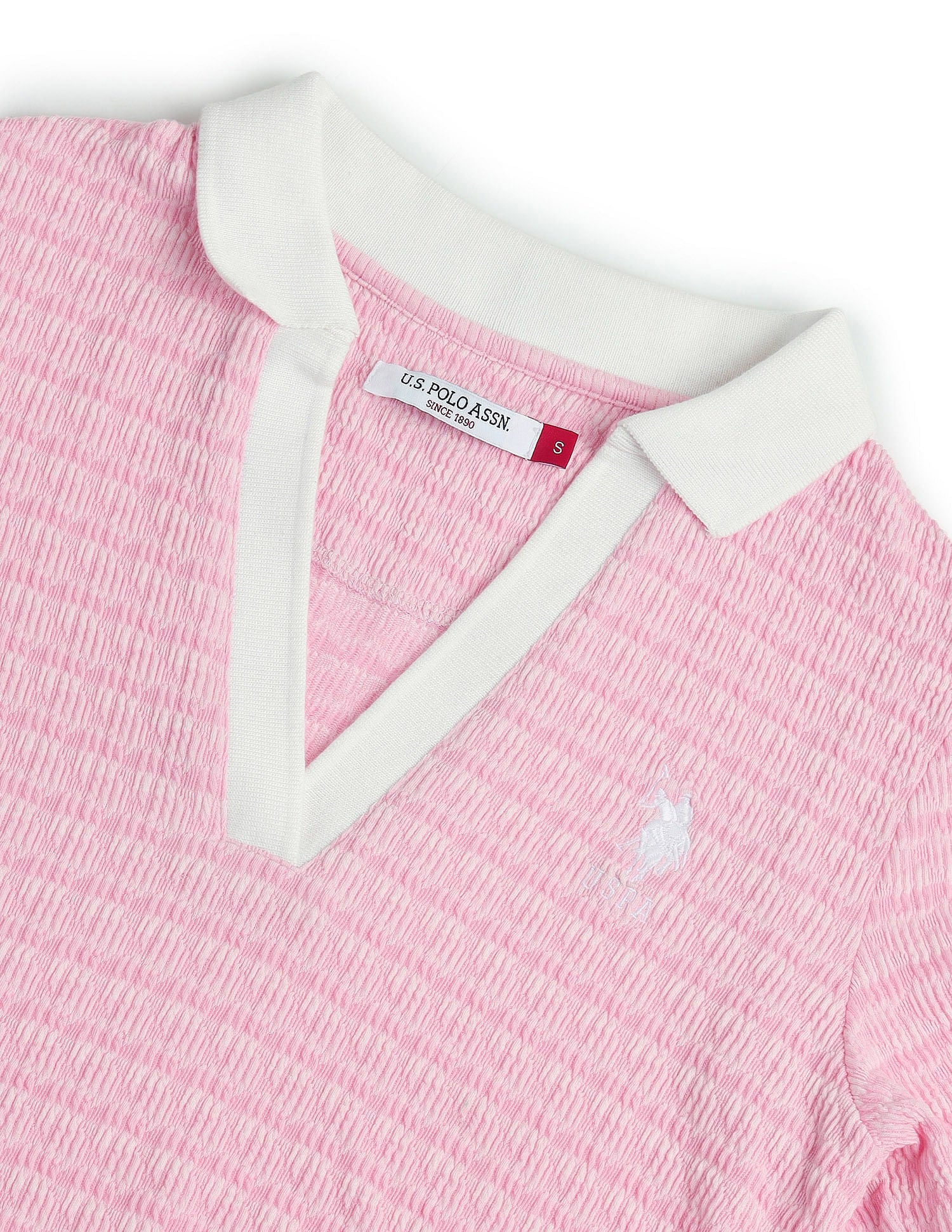 Open Placket Textured Polo Shirt Light Pink - U.S. POLO ASSN. | Large