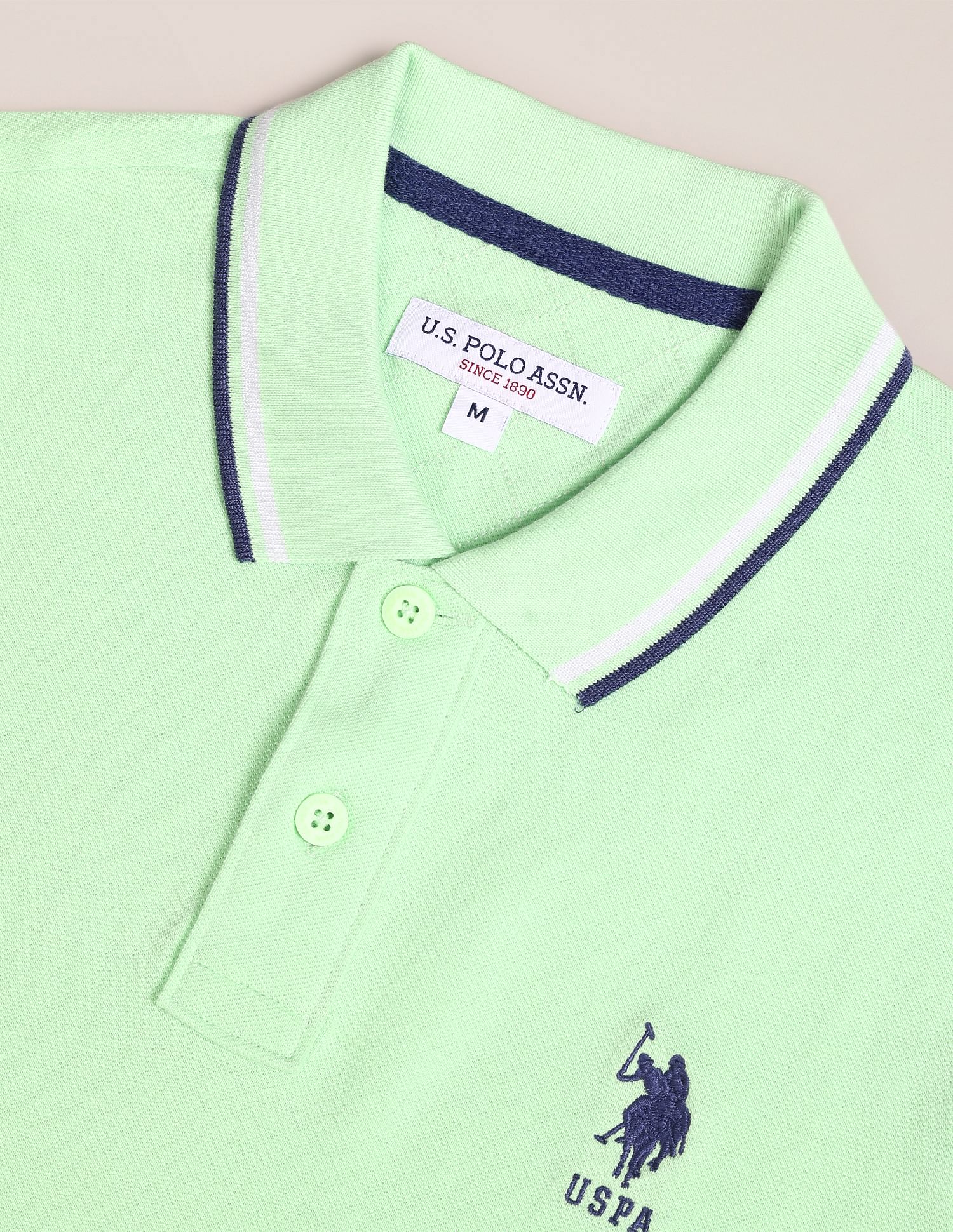 Solid Cotton Polo Shirt Light Green - U.S. Polo Assn. India | Large