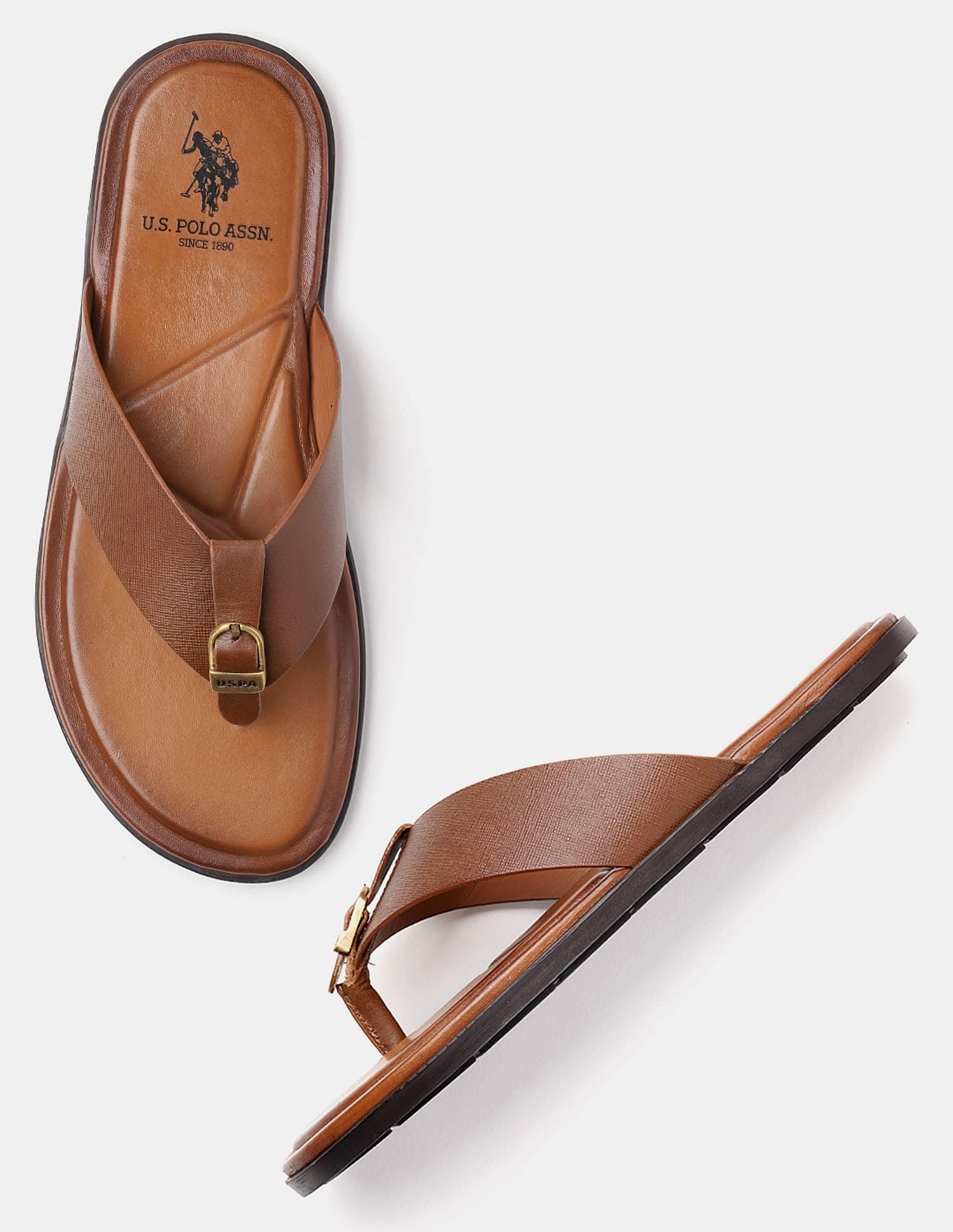 Men Diaz Broad Strap Slippers Tan - U.S. Polo Assn. India | Large