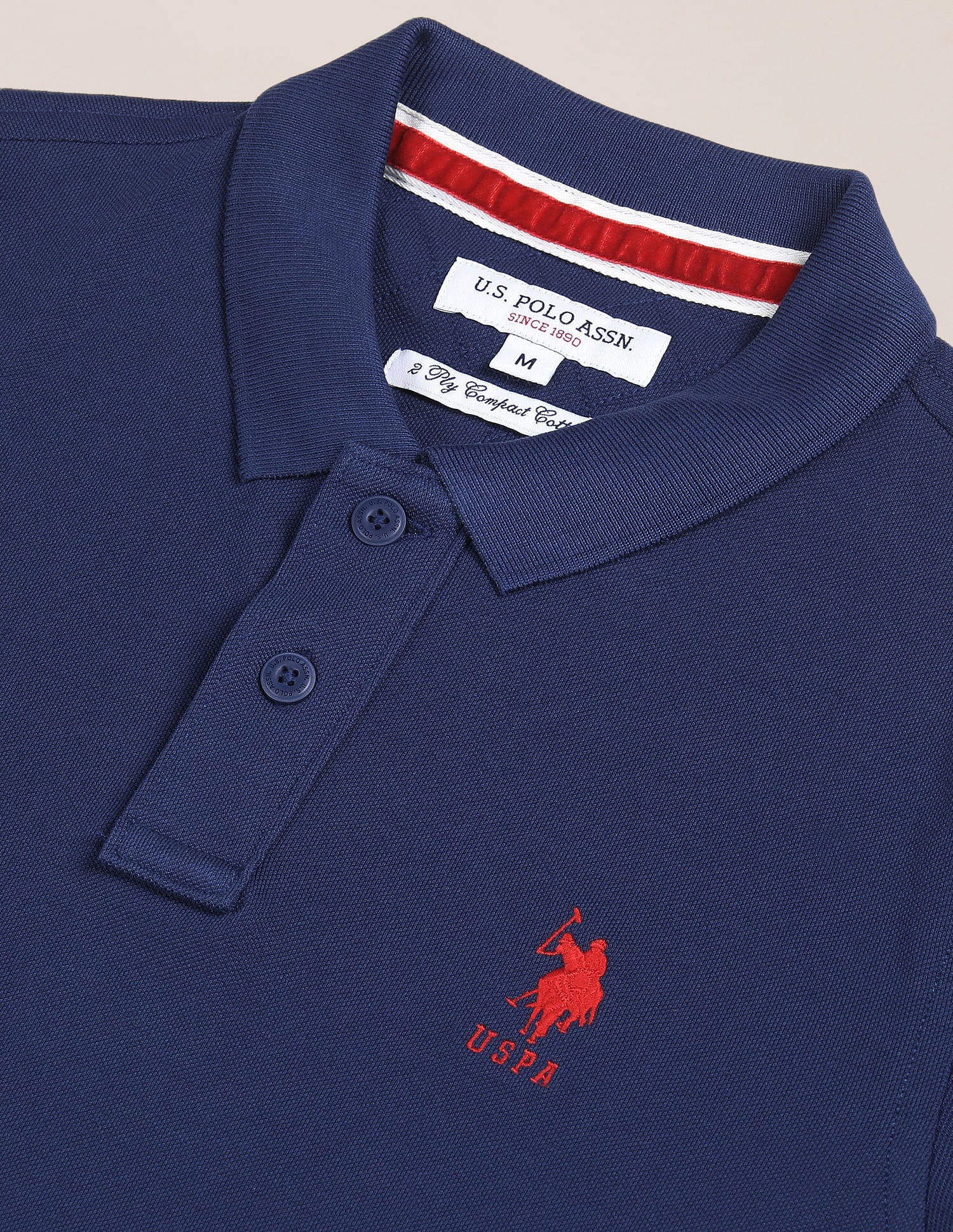 Men Dark Navy Ribbed Collar Logo Polo Shirt – U.S. Polo Assn. India