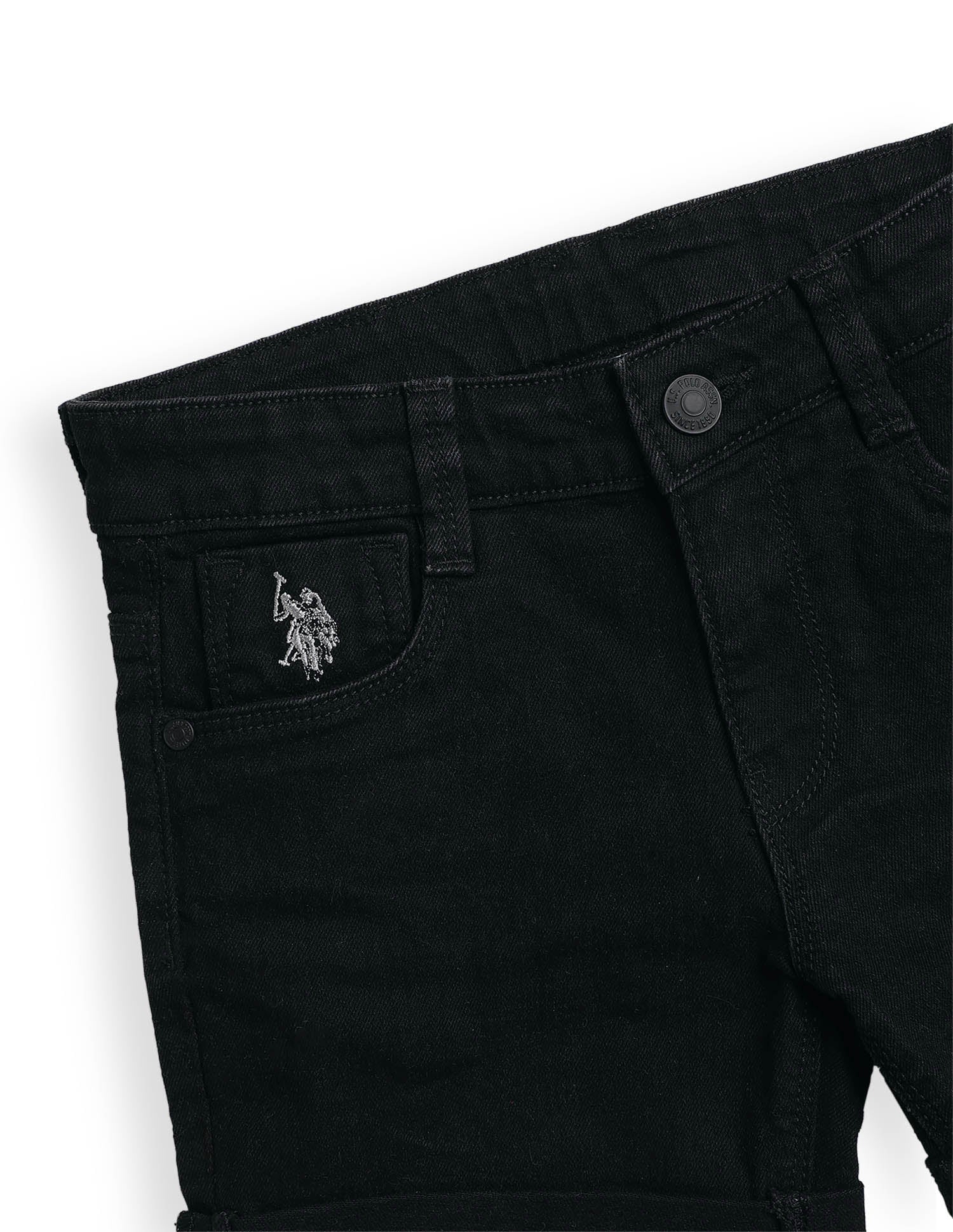 Girls Upturned Hem Denim Shorts Black - U.S. Polo Assn. India | Large
