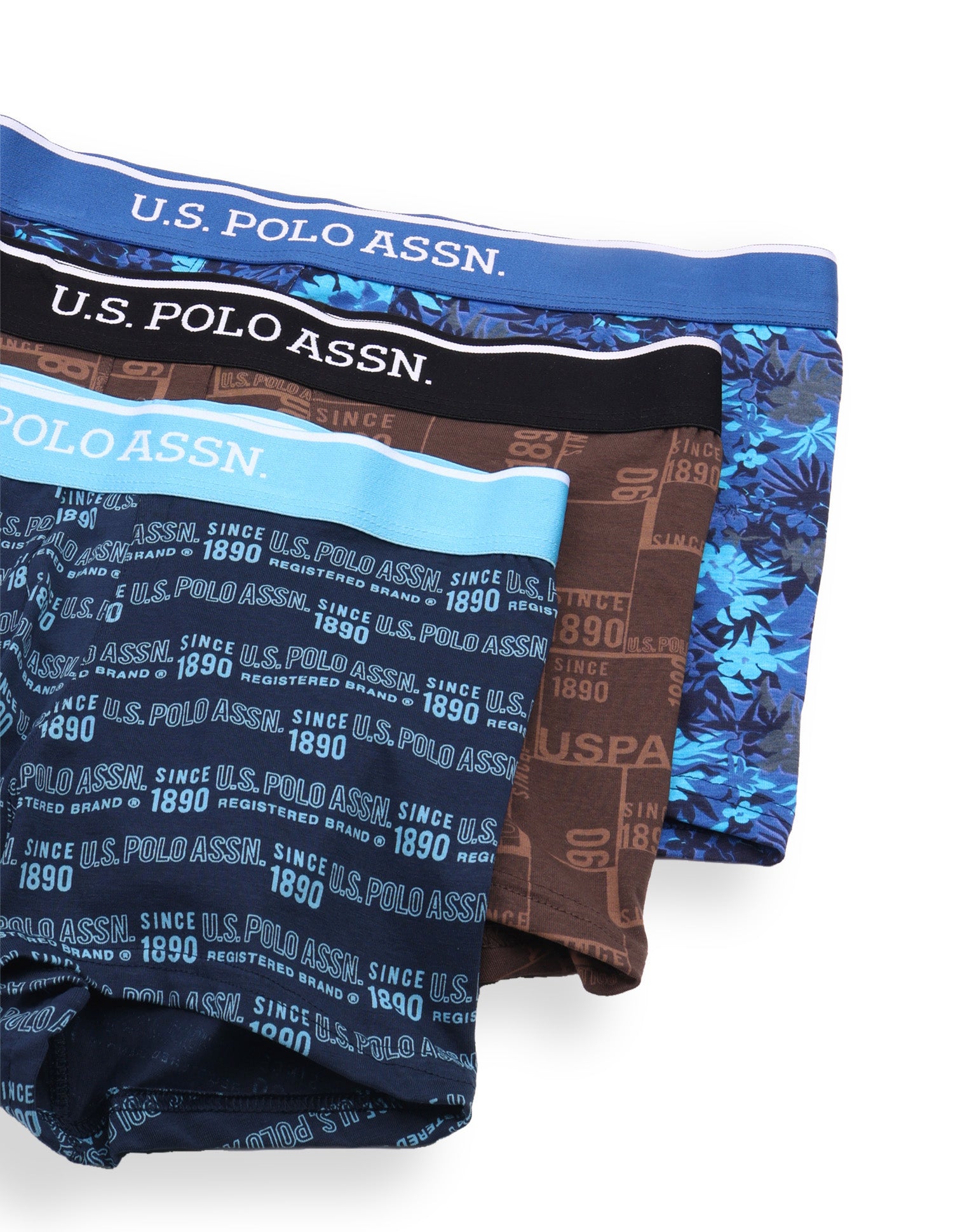 Mid Rise Printed OET24 Trunks - Pack Of 3 Blue, Blue, Bracken - U.S. Polo Assn. India | Large
