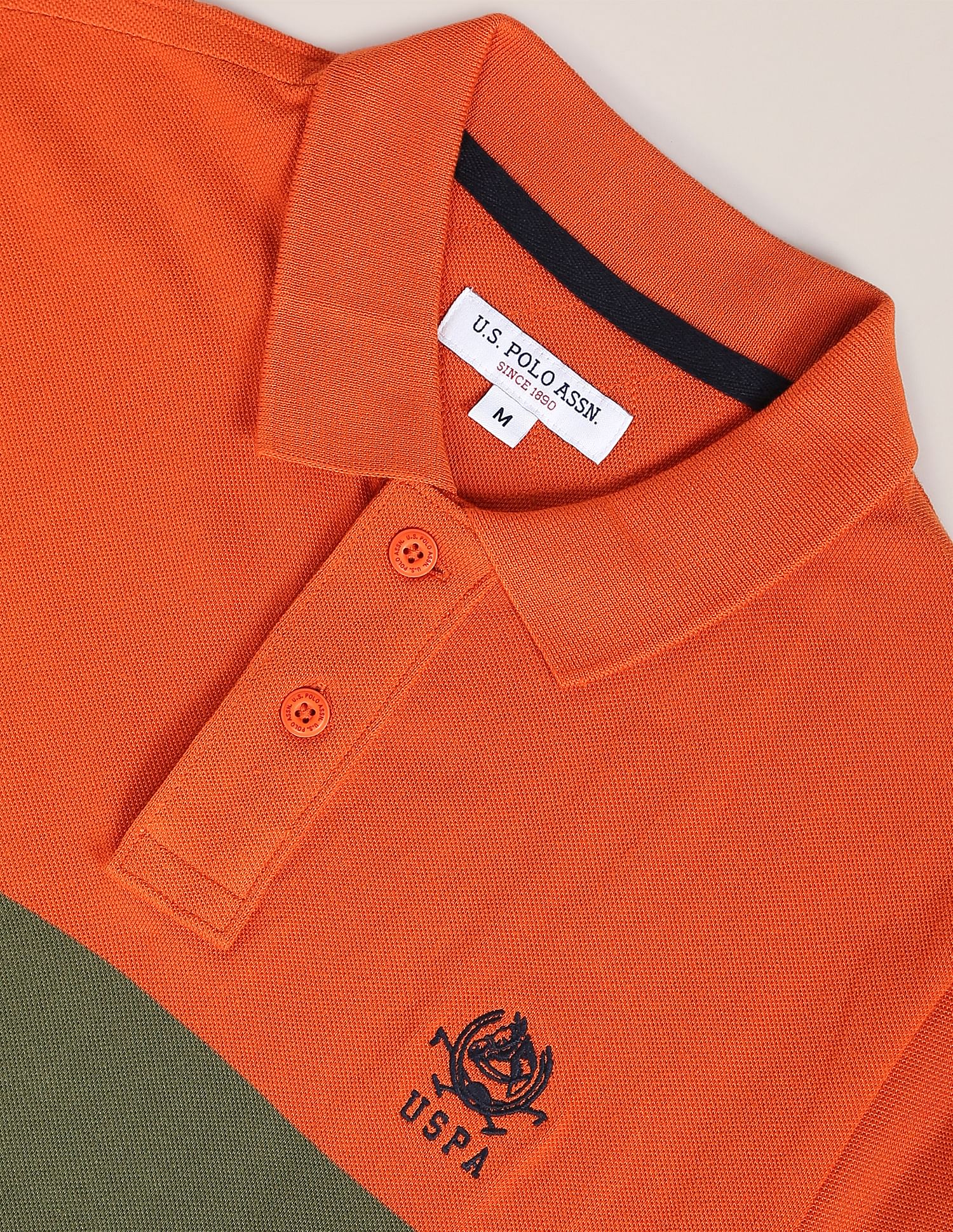 Horizontal Stripe Cotton Polo Shirt Orange, Olive and Navy - U.S. POLO ASSN. | Large