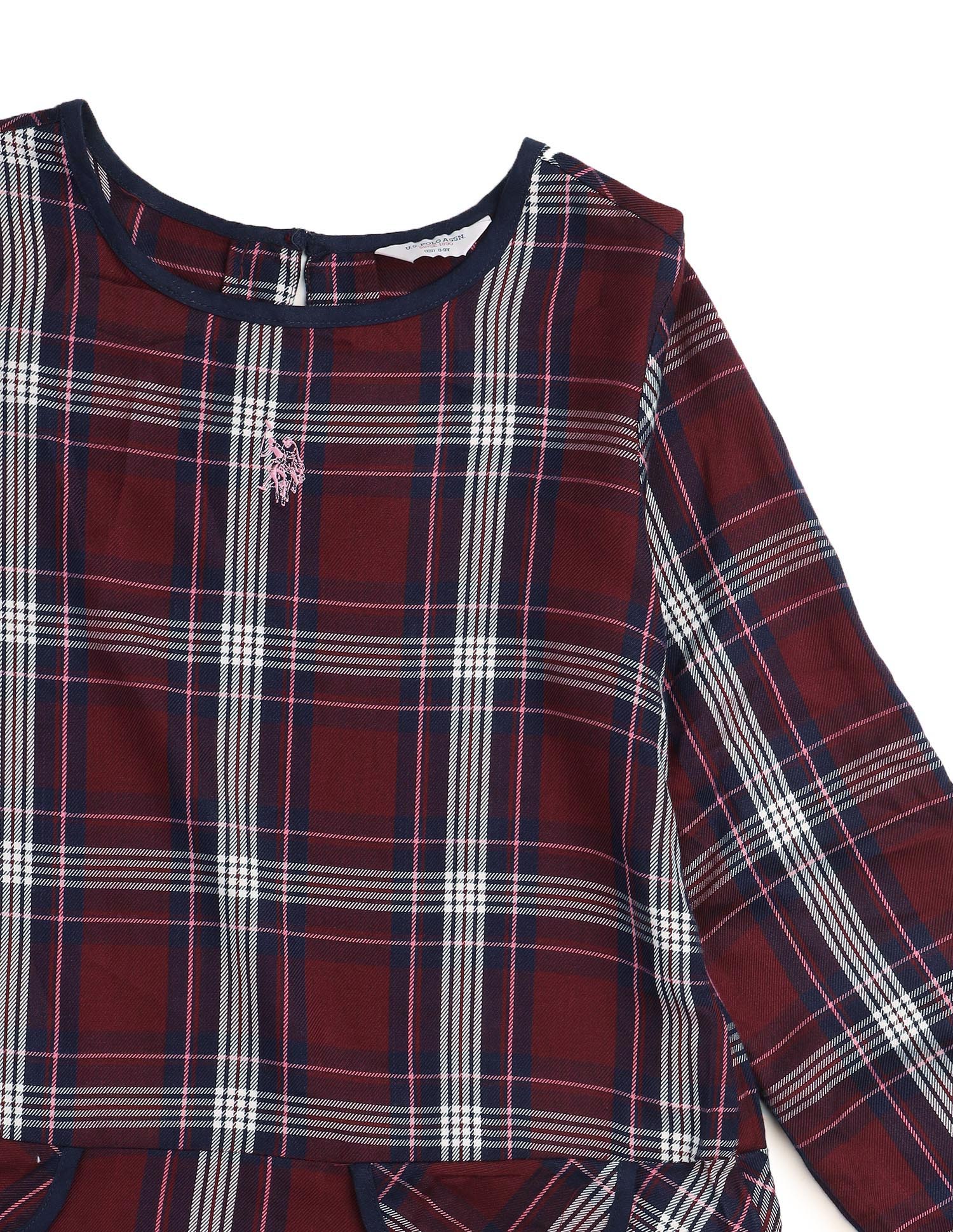 Girls Checked A-Line Dress Burgundy - U.S. POLO ASSN. | Large