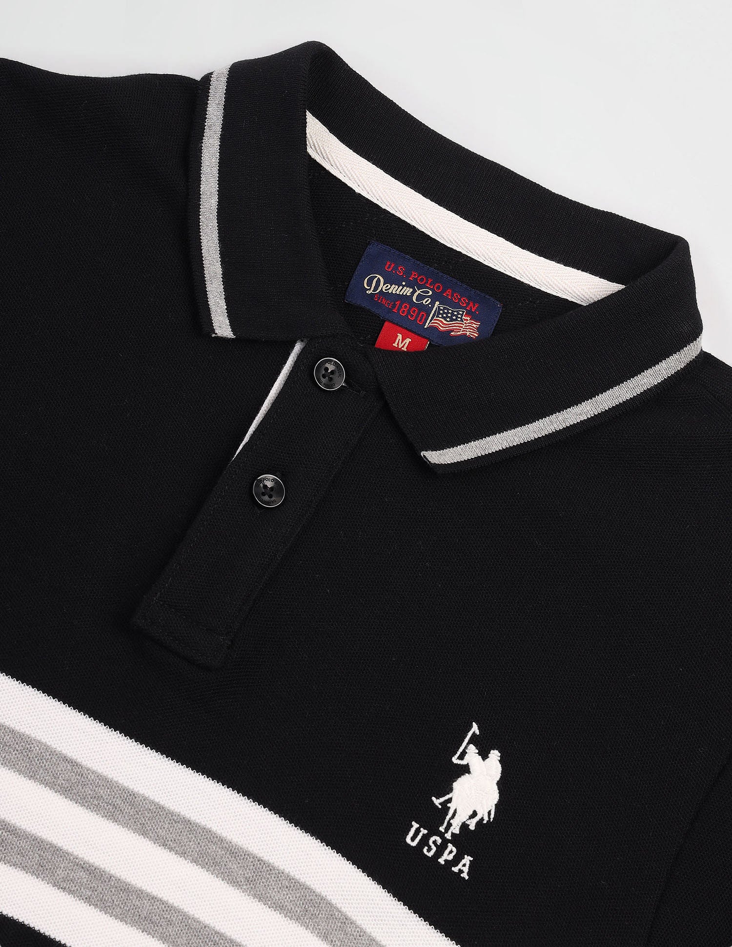 Horizontal Stripe Pique Polo Shirt Black - U.S. POLO ASSN. | Large
