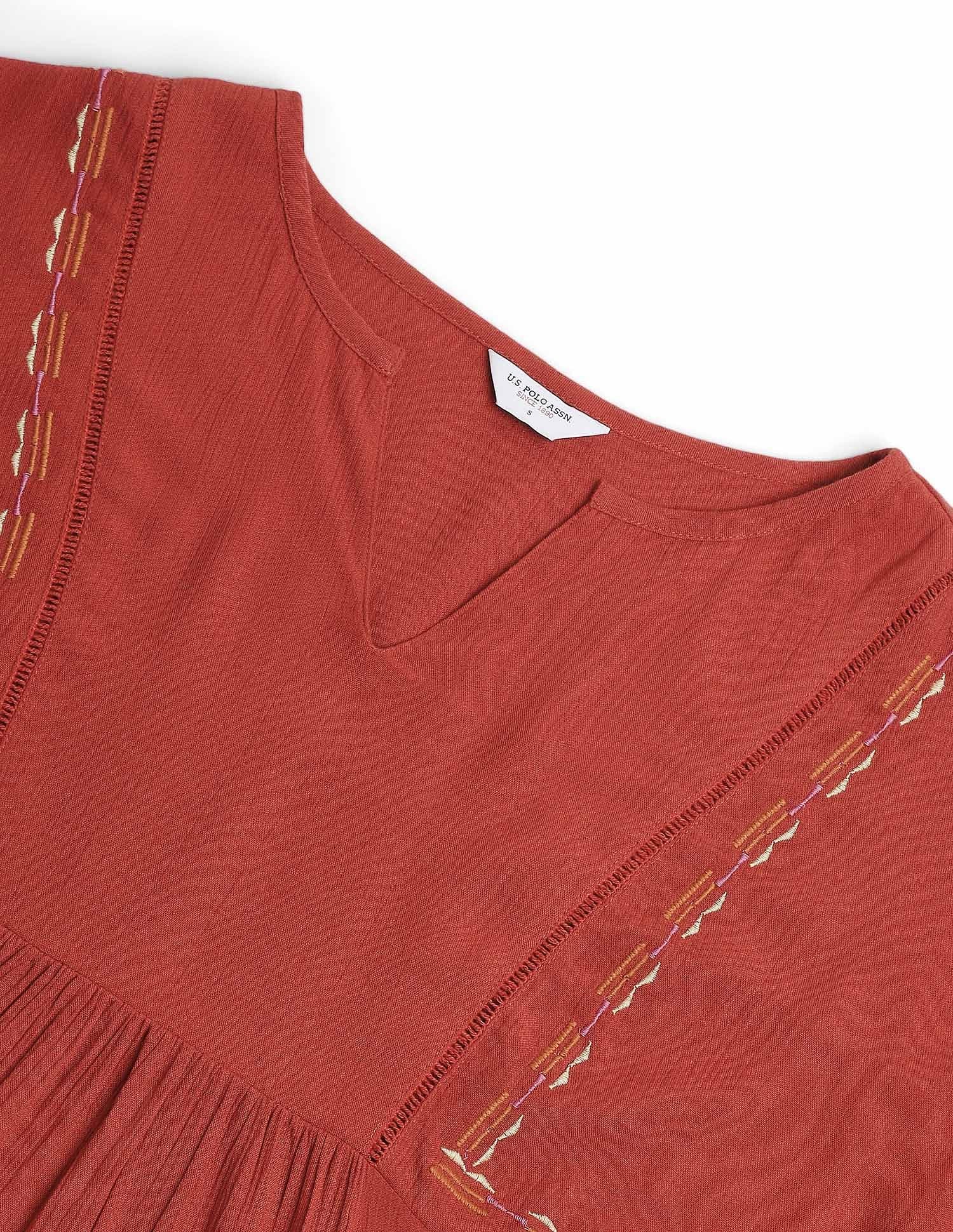 Crinkle Viscose Relaxed Top Rust - U.S. Polo Assn. India | Large