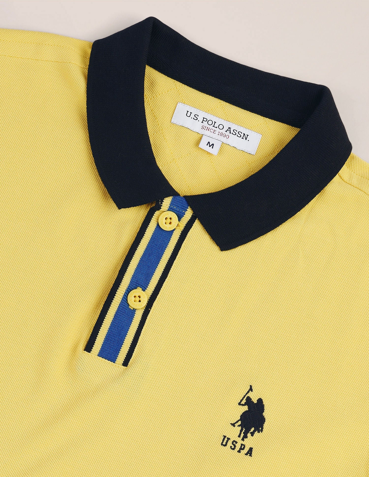 Solid Pure Cotton Polo Shirt Yellow - U.S. POLO ASSN. | Large