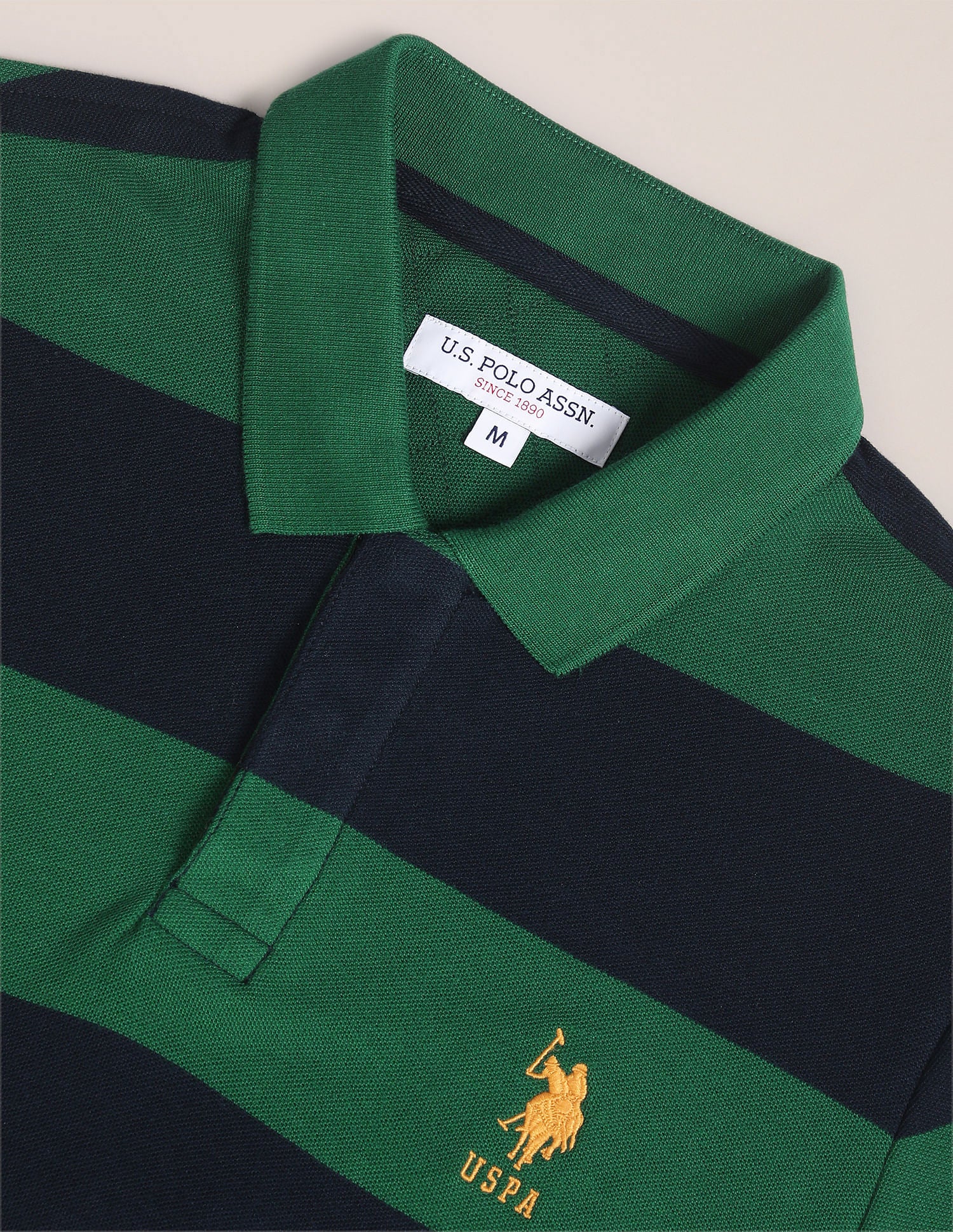 Horizontal Stripe Slim Polo Shirt Dark Green - U.S. Polo Assn. India | Large