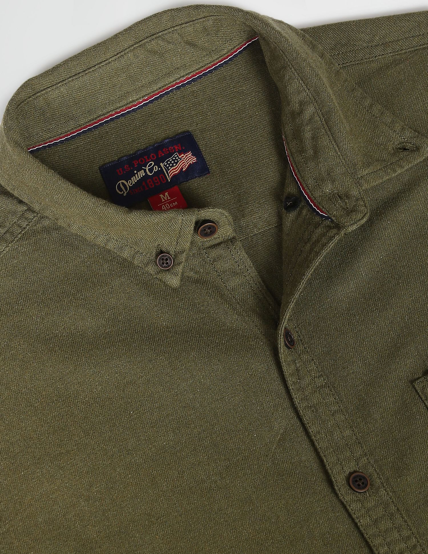 Button Down Collar Twill Casual Shirt Olive - U.S. Polo Assn. India | Large