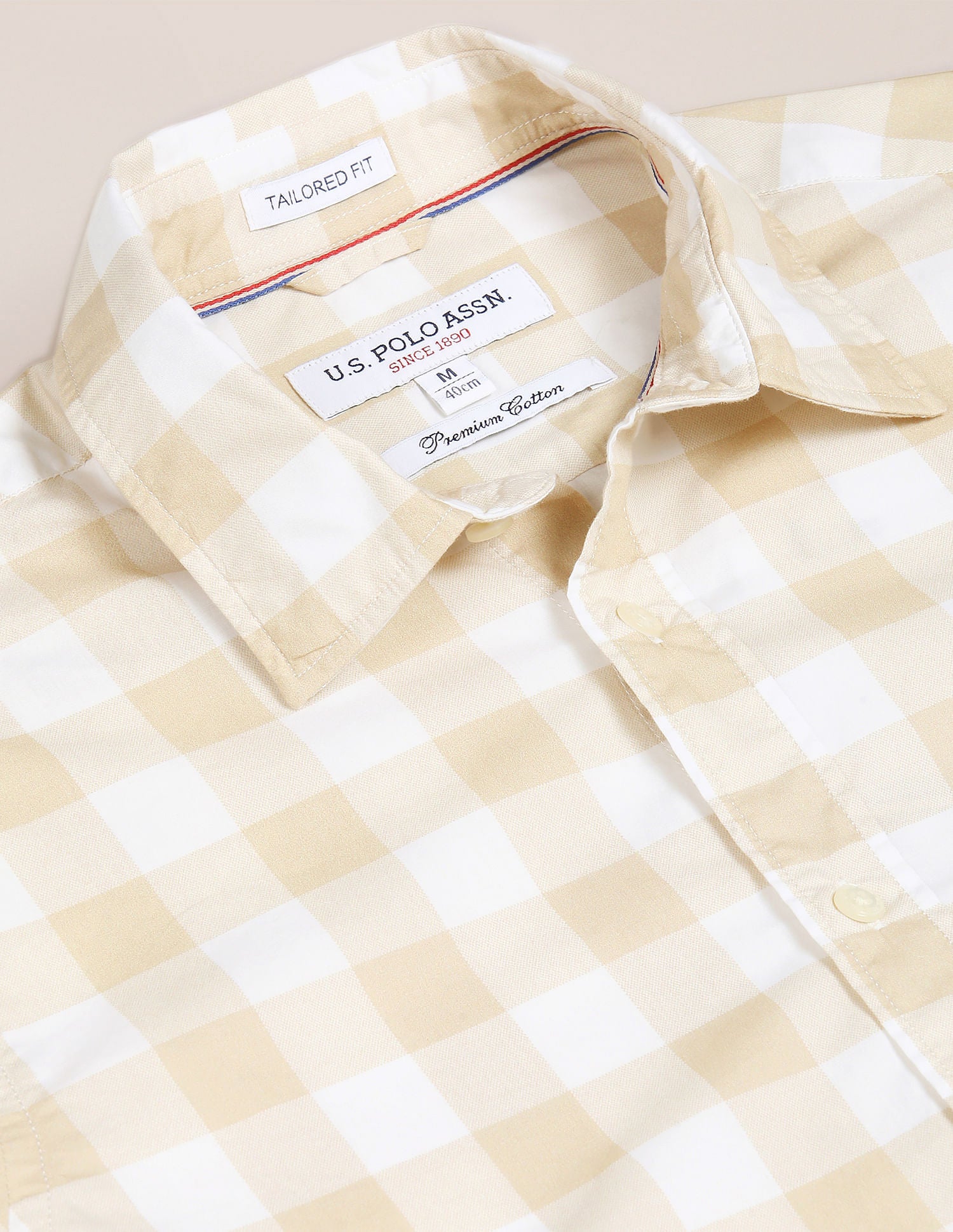 Men Beige And White Premium Cotton Check Casual Shirt Beige and White - U.S. POLO ASSN. | Large