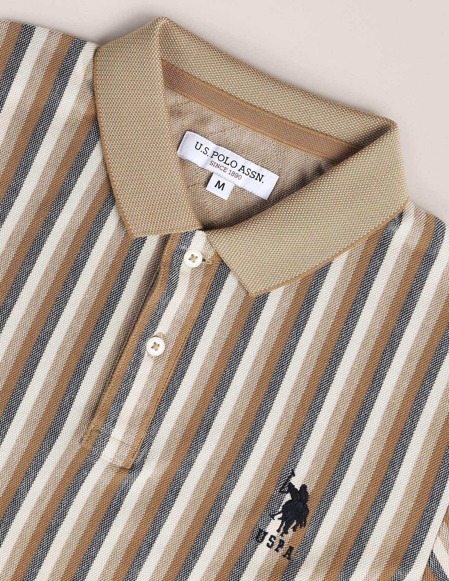 Vertical Stripe Logo Polo Shirt Beige - U.S. Polo Assn. India | Large