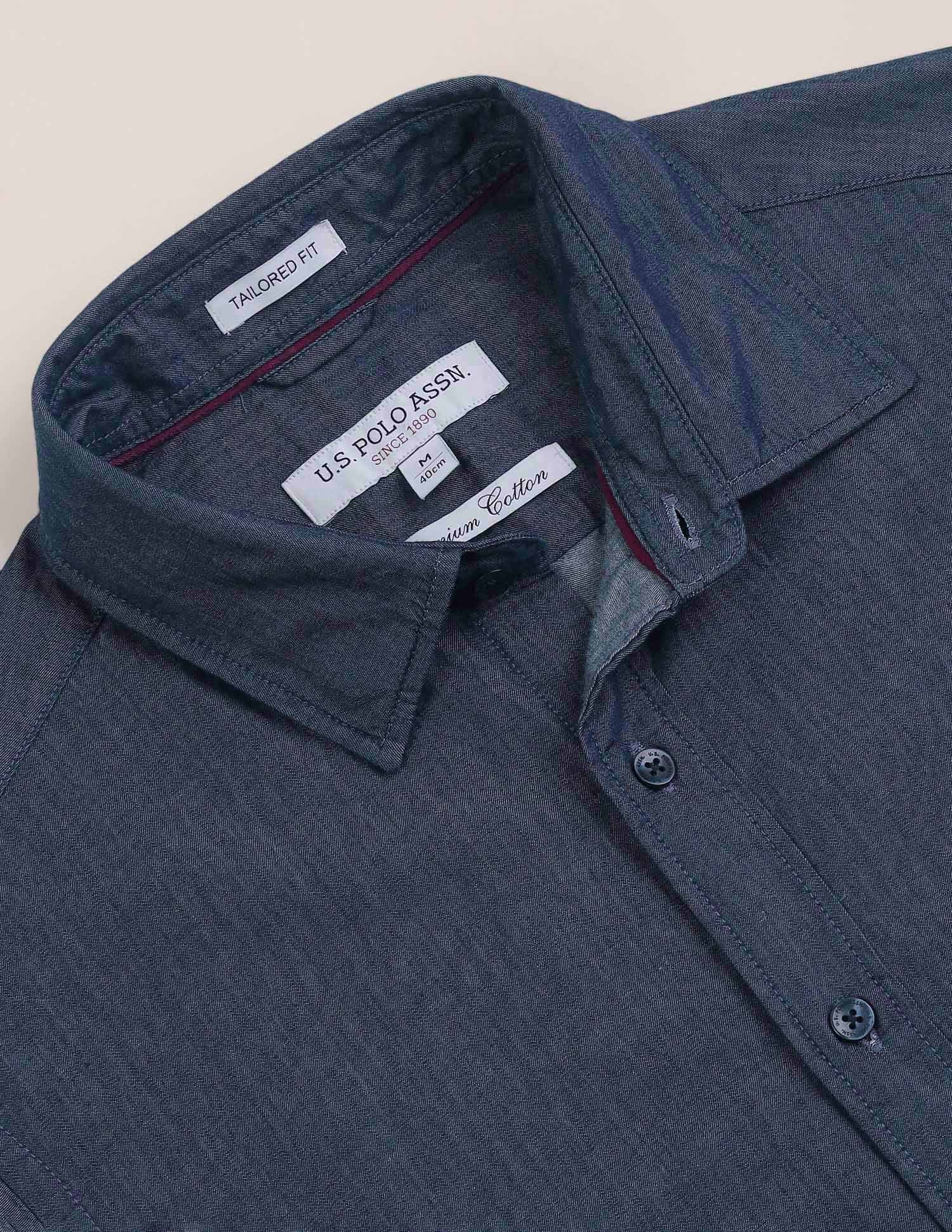 Tailored Fit Chambray Shirt Indigo - U.S. Polo Assn. India | Large