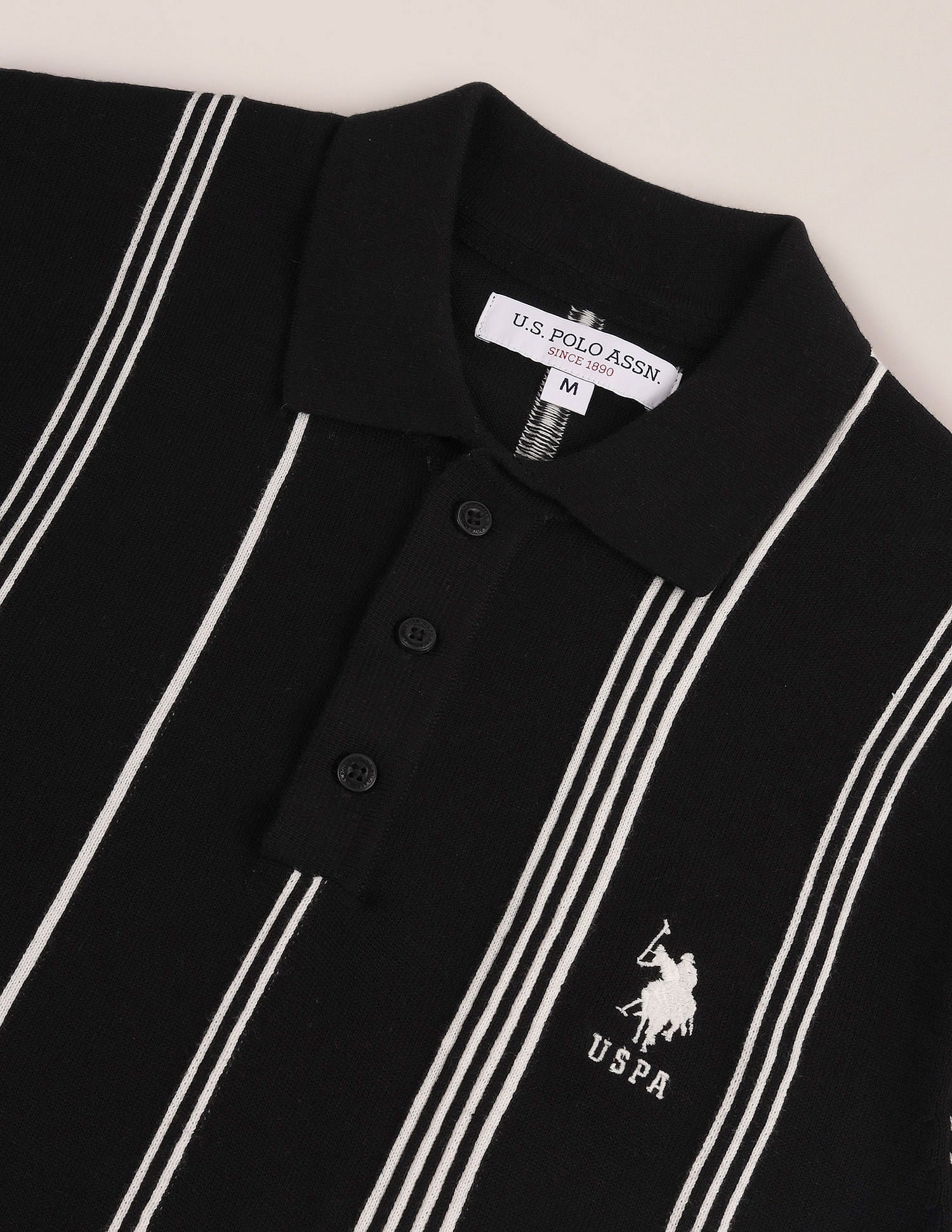Slim Fit Vertical Stripe Polo Shirt Black - U.S. POLO ASSN. | Large