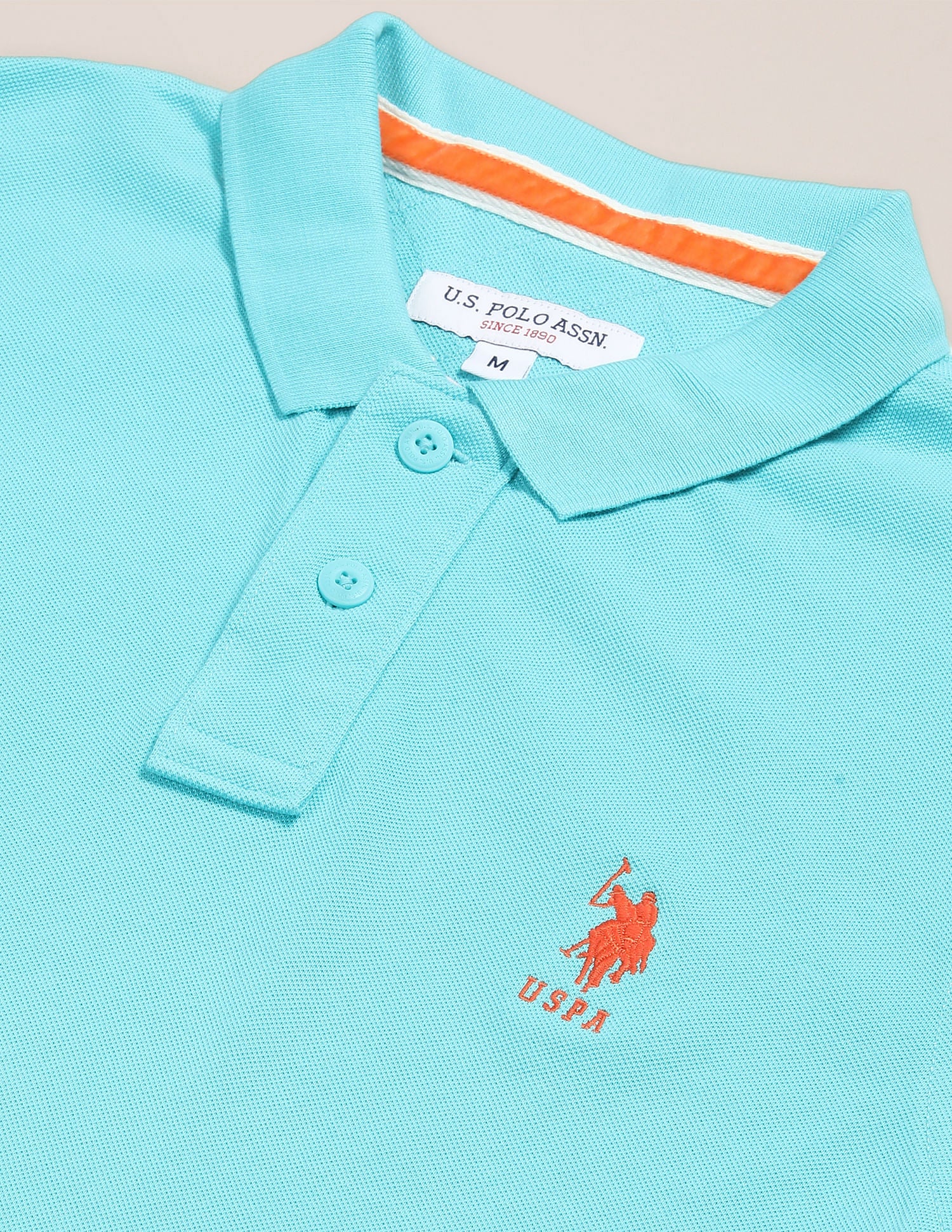 Ribbed Collar Solid Polo Shirt Aqua - U.S. POLO ASSN. | Large