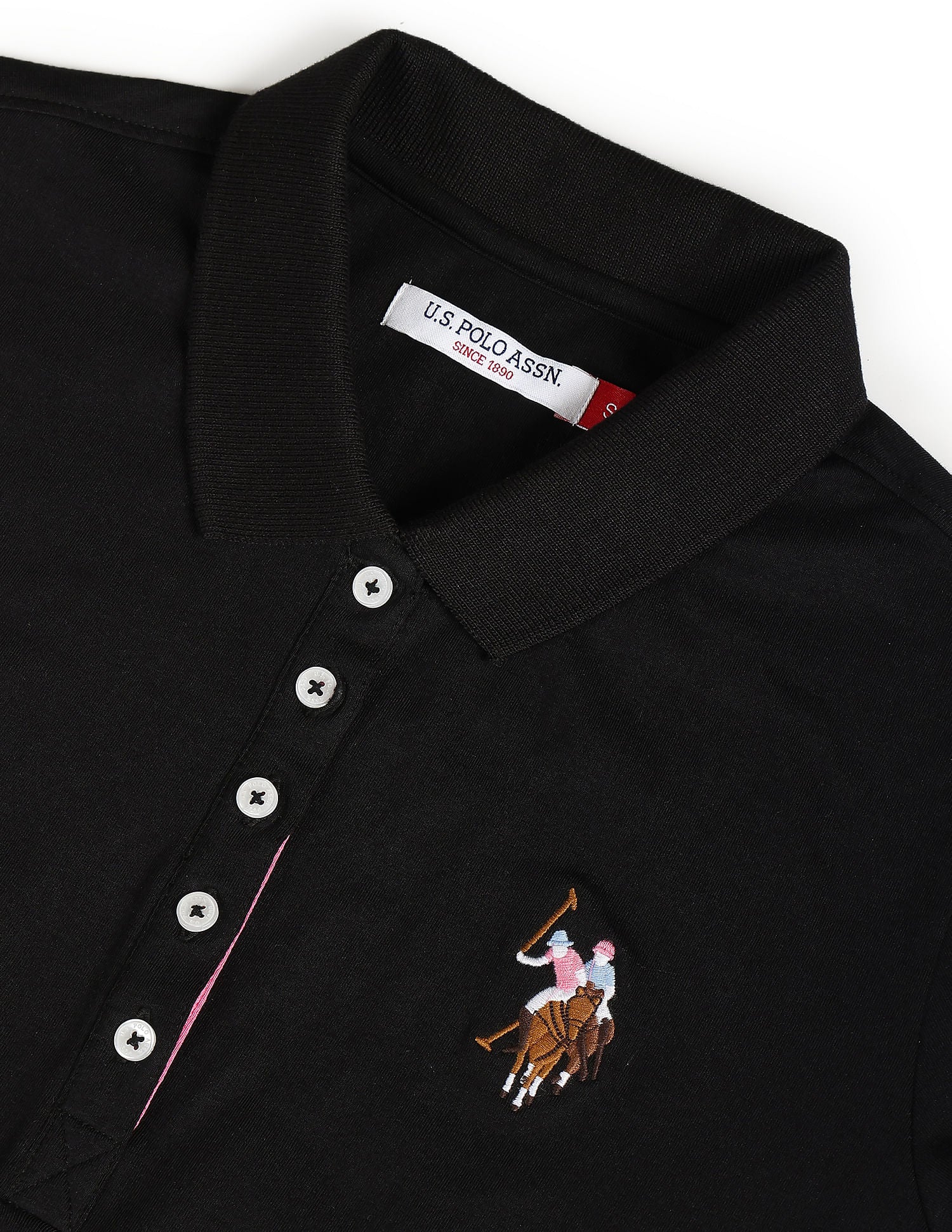 Contrast Cuff Solid Polo Shirt Black - U.S. Polo Assn. India | Large