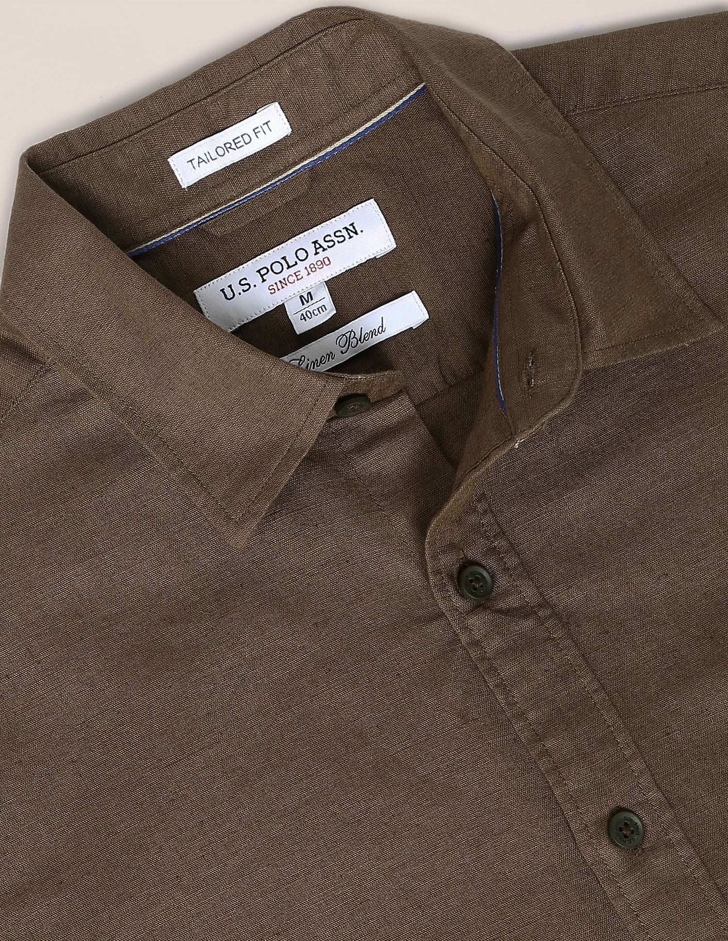 Oxford Weave Solid Casual Shirt Brown - U.S. POLO ASSN. | Large