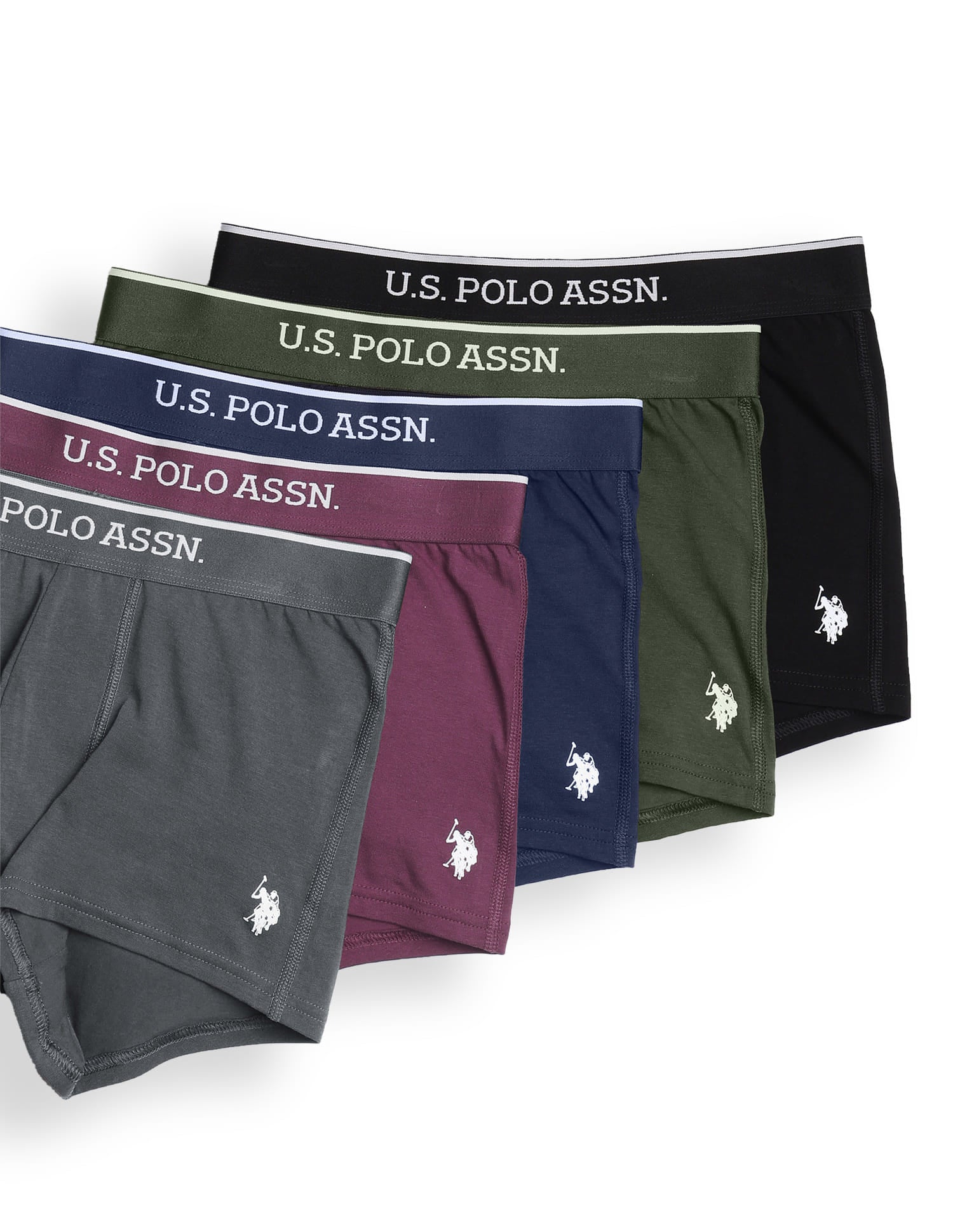 Solid Elastic Waistband ET004-P5 Trunks - Pack Of 5 Multi-colour - U.S. Polo Assn. India | Large