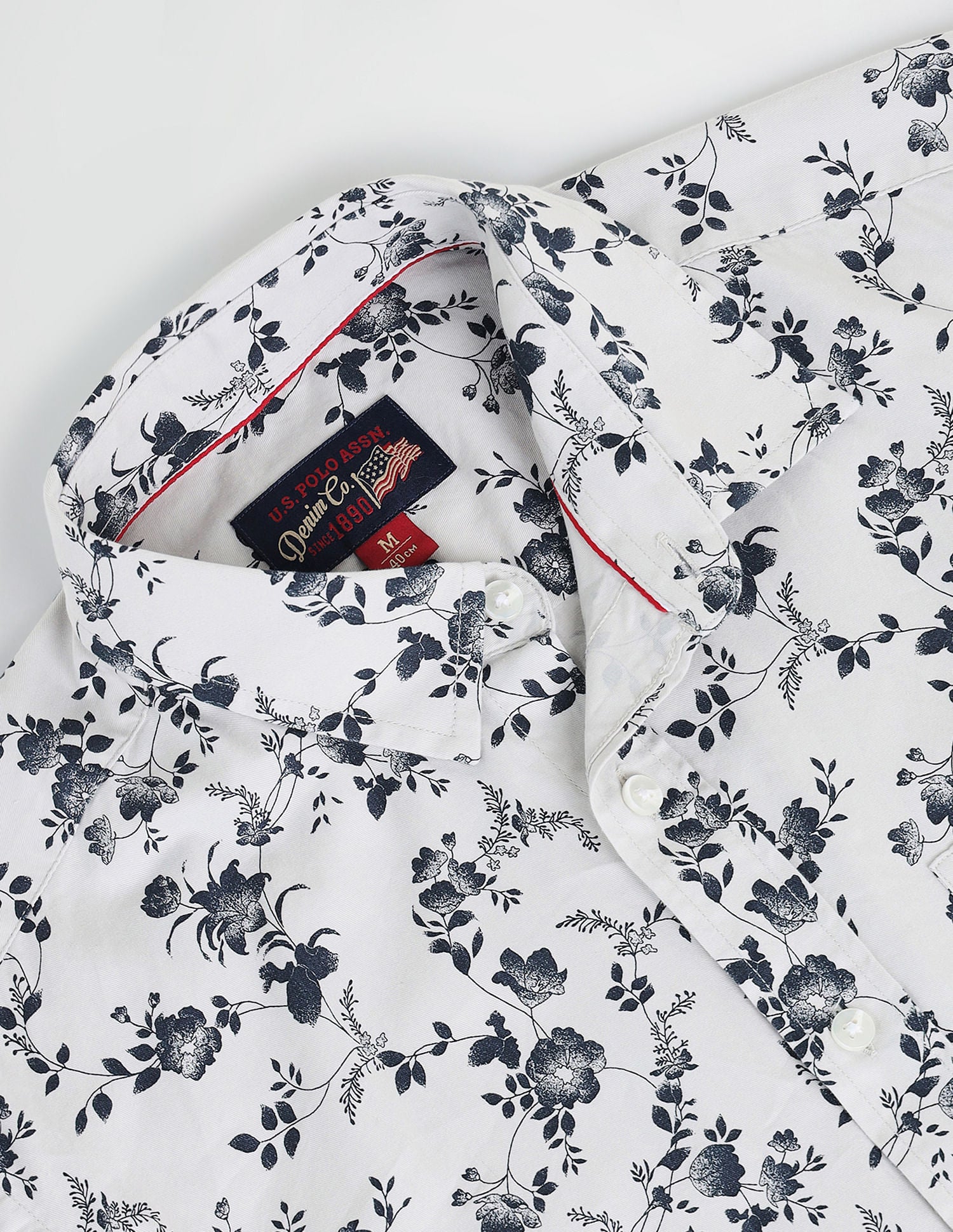 Floral Print Twill Shirt White and Navy - U.S. Polo Assn. India | Large