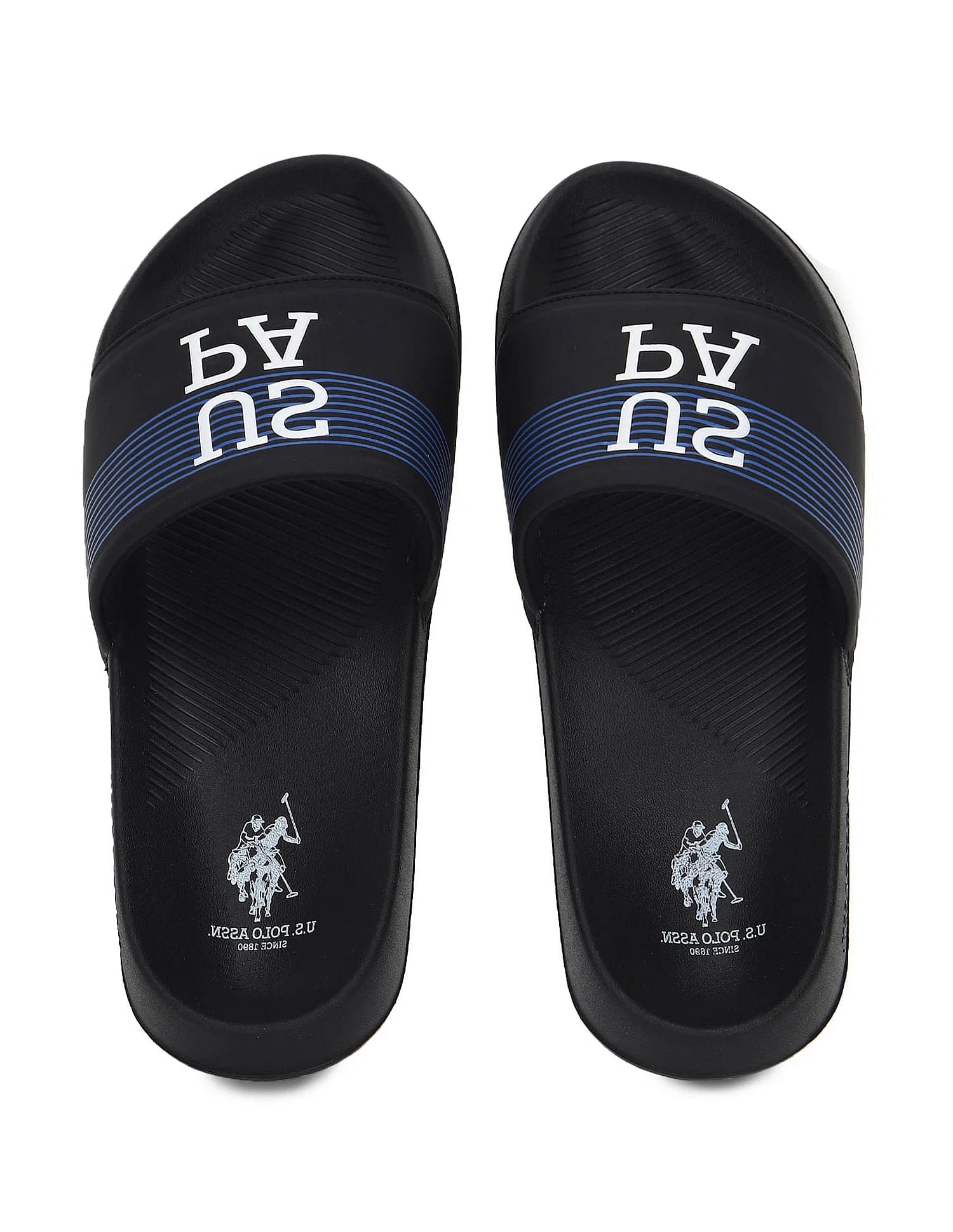 Men Brand Print Beesley 5.0 Blk Slides Black - U.S. Polo Assn. India | Large