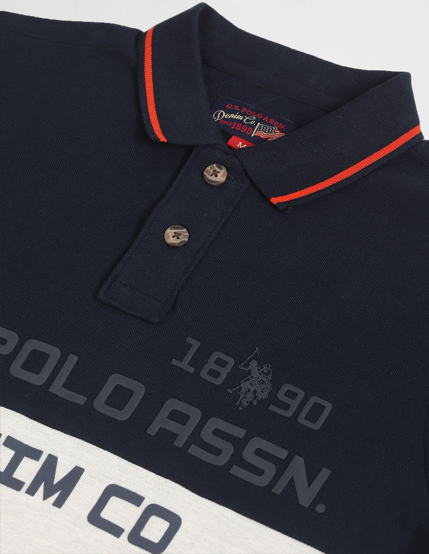 Brand Print Cotton Polo Shirt Navy and Off-White - U.S. Polo Assn. India | Large