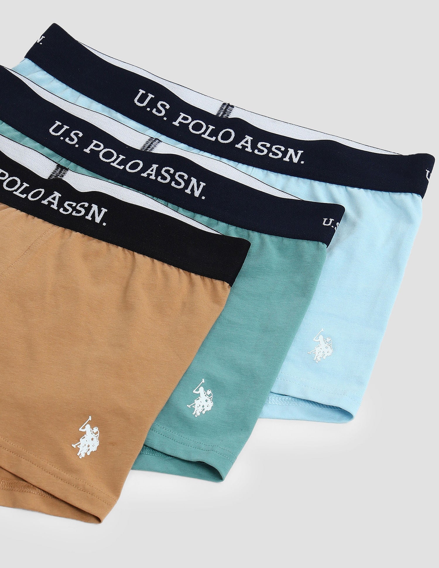 Elasticized Waist Solid OET13 Trunks - Pack Of 3 Green, Brown and Blue - U.S. POLO ASSN. | Large
