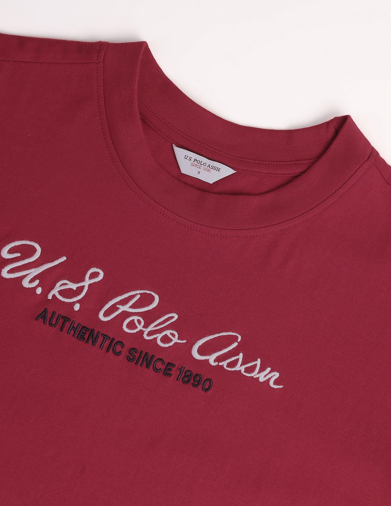Brand Embroidered Cotton T-Shirt Maroon - U.S. POLO ASSN. | Large