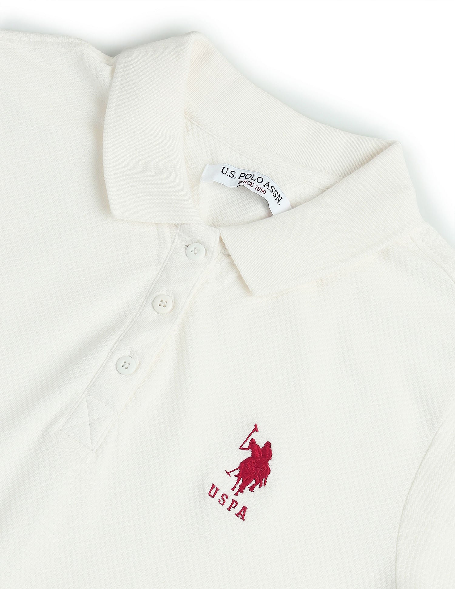 Striped Cuff Textured Polo Shirt White - U.S. POLO ASSN. | Large