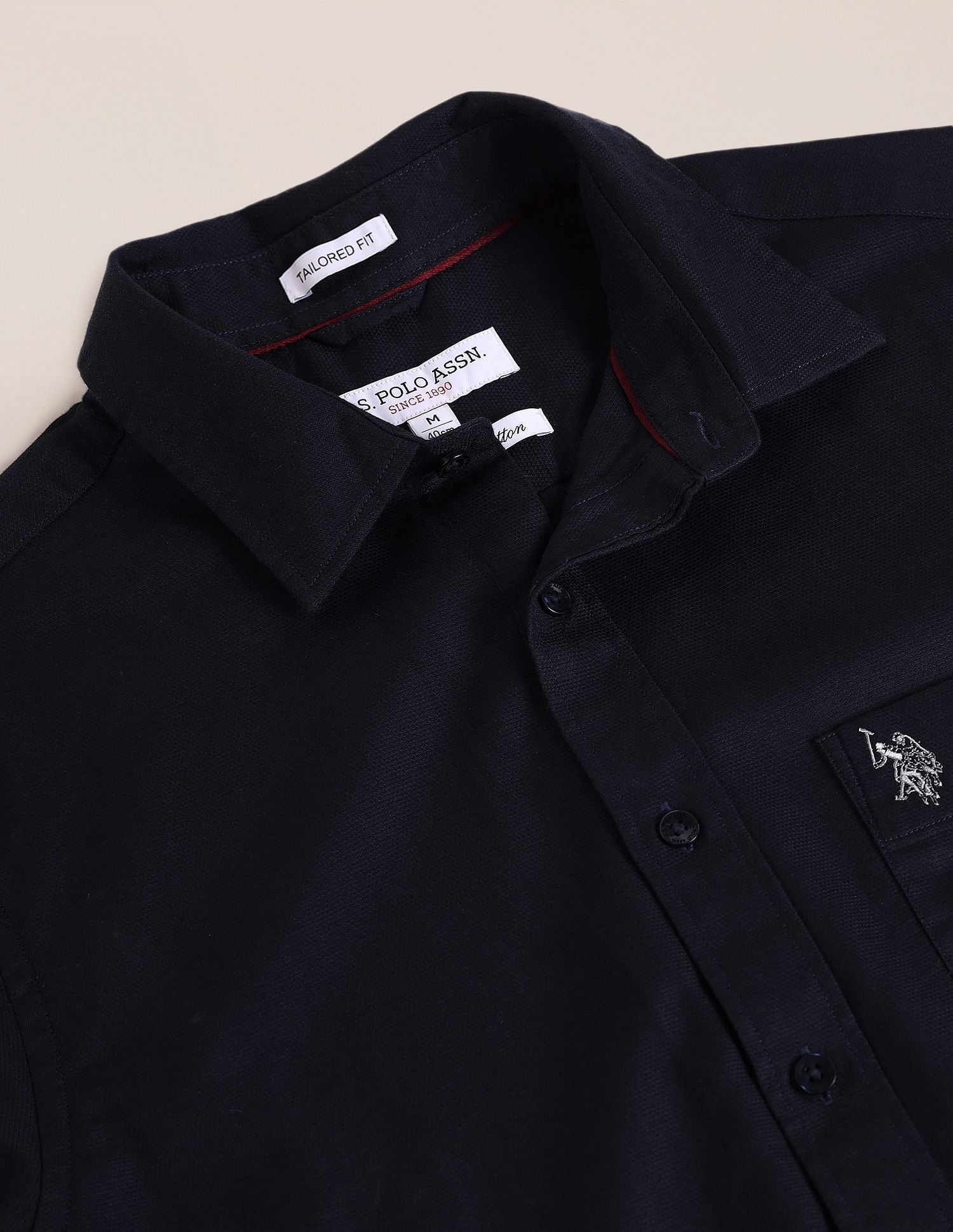 Tailored Regular Fit Solid Shirt Navy - U.S. Polo Assn. India | Large