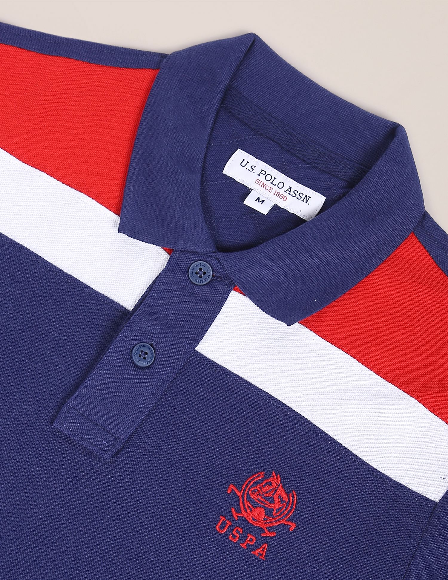 Logo Embroidered Colour Block Polo Shirt Navy - U.S. Polo Assn. India | Large
