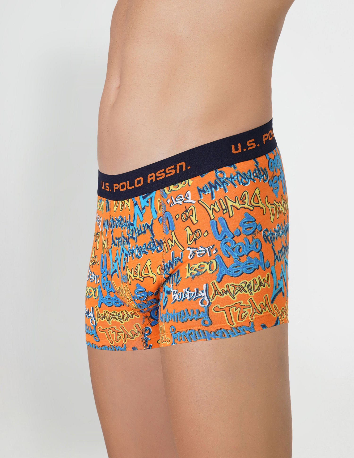 Brushed Elastic Cotton Stretch IYAK Trunks - Pack Of 2 Orange and Grey - U.S. POLO ASSN. | Large