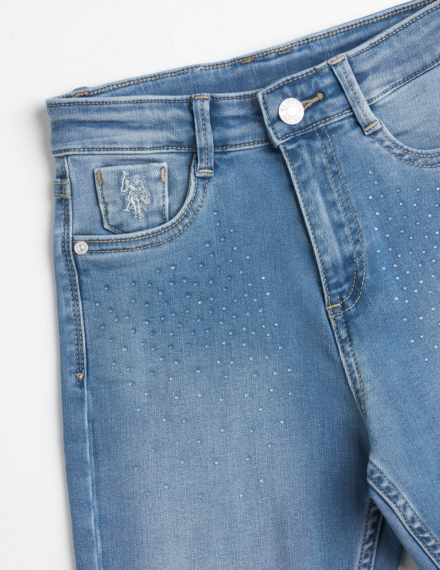 Embellished Mom Fit Jeans Mid Blue - U.S. Polo Assn. India | Large